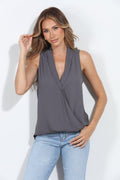 Charcoal Sleeveless Surplice Collar Top-BEST SELLER