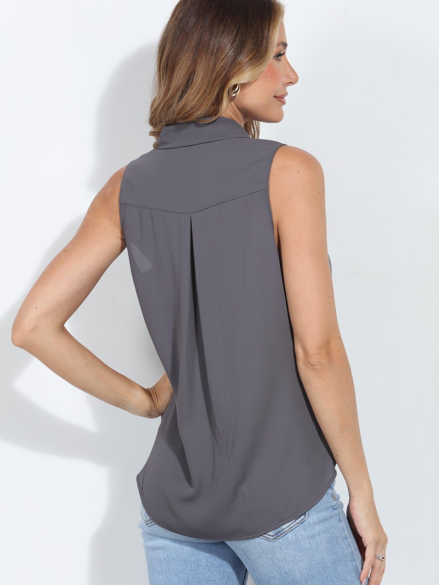 Charcoal Sleeveless Surplice Collar Top-BEST SELLER