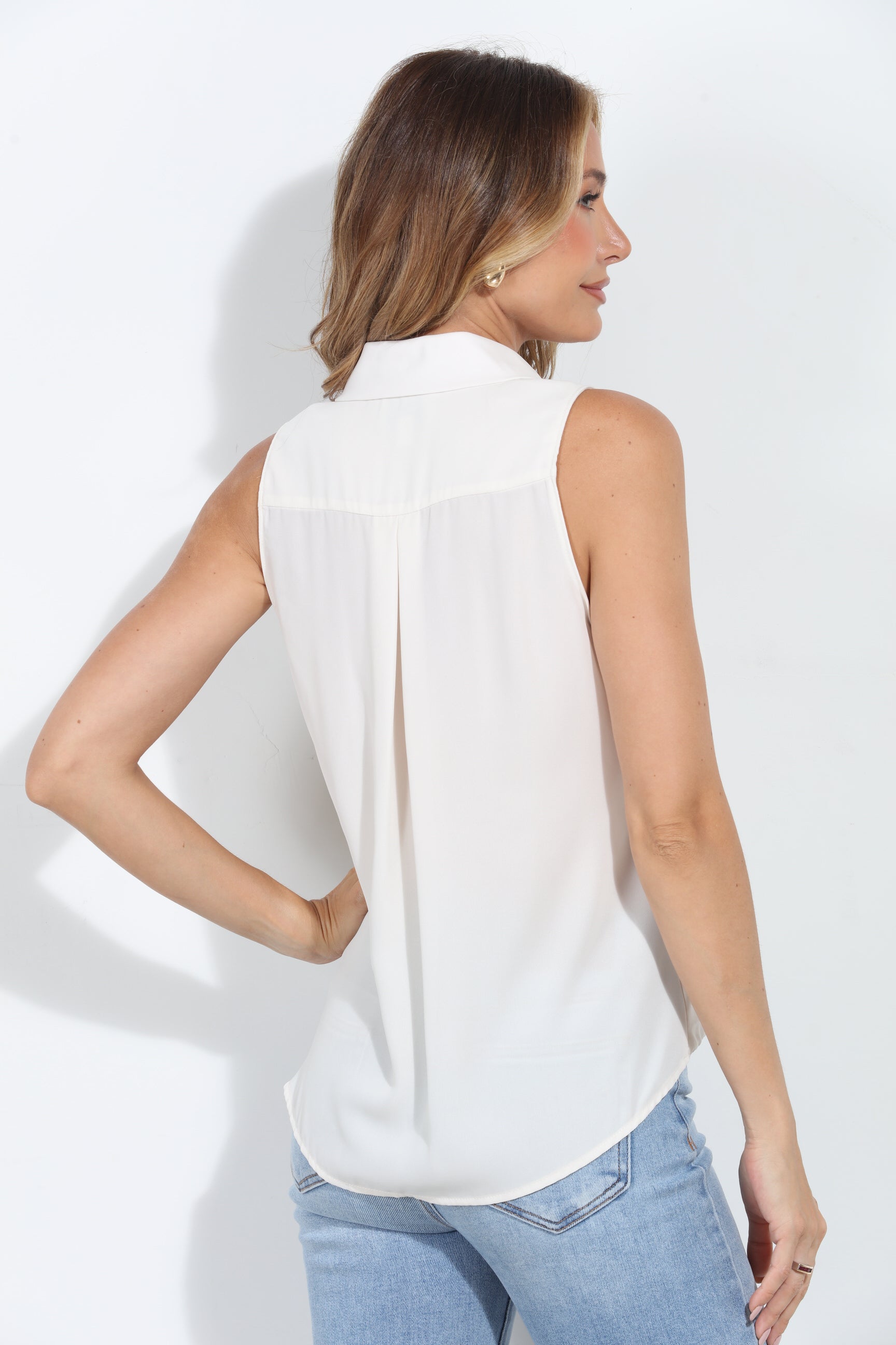 Ivory Sleeveless Surplice Collar Top-BEST SELLER