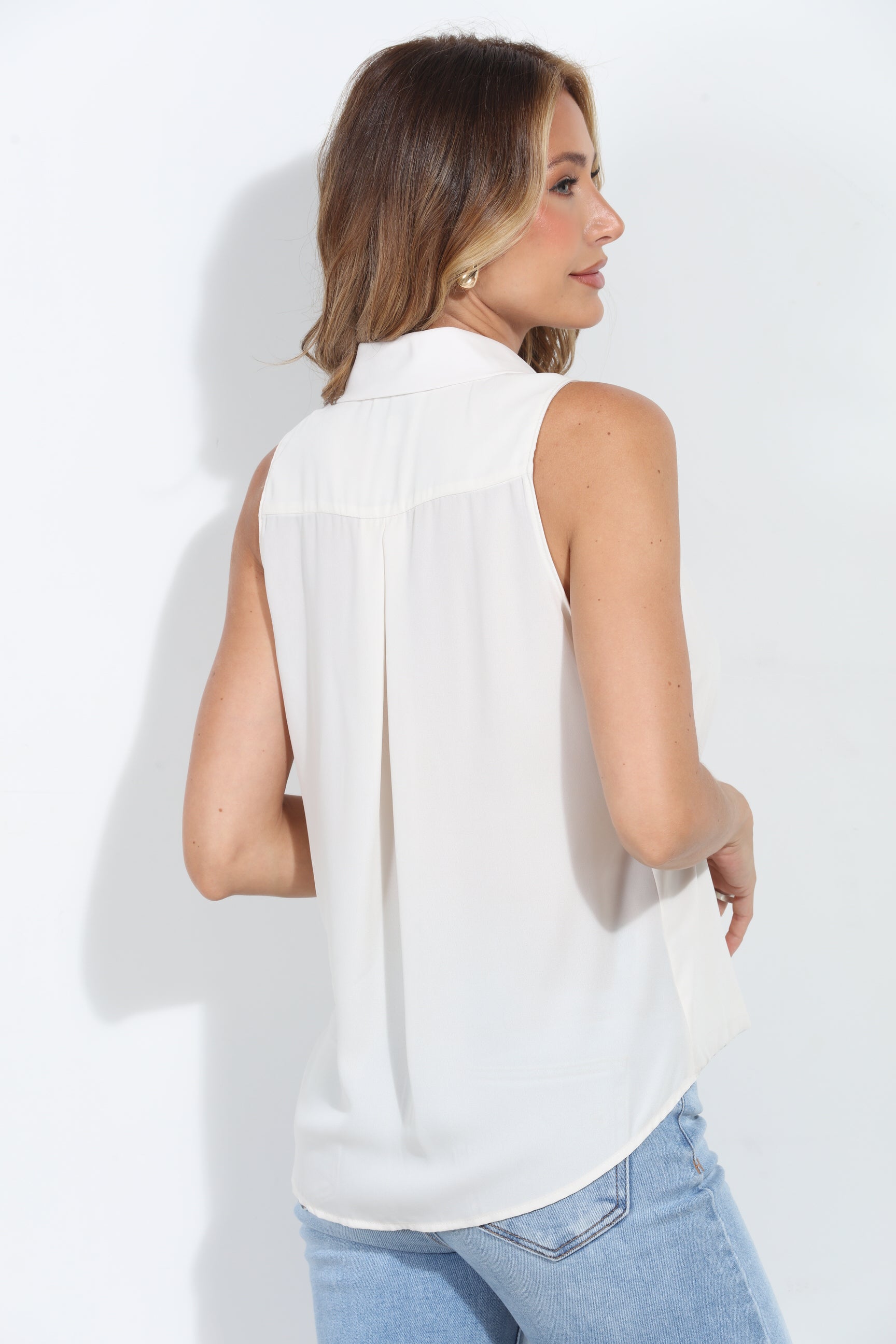 Ivory Sleeveless Surplice Collar Top-BEST SELLER