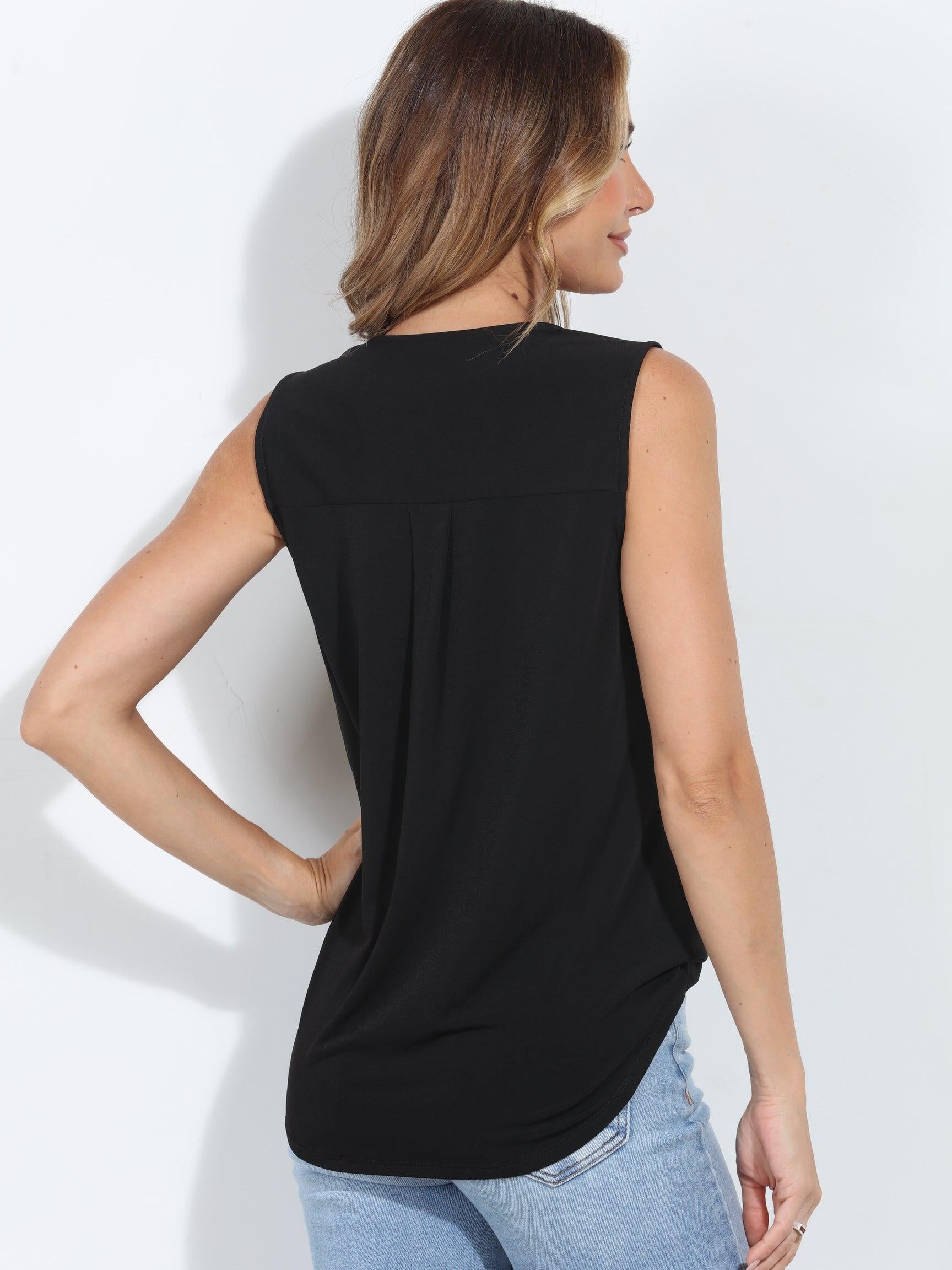 Black Sleeveless Stretch Surplice Top - BEST SELLER