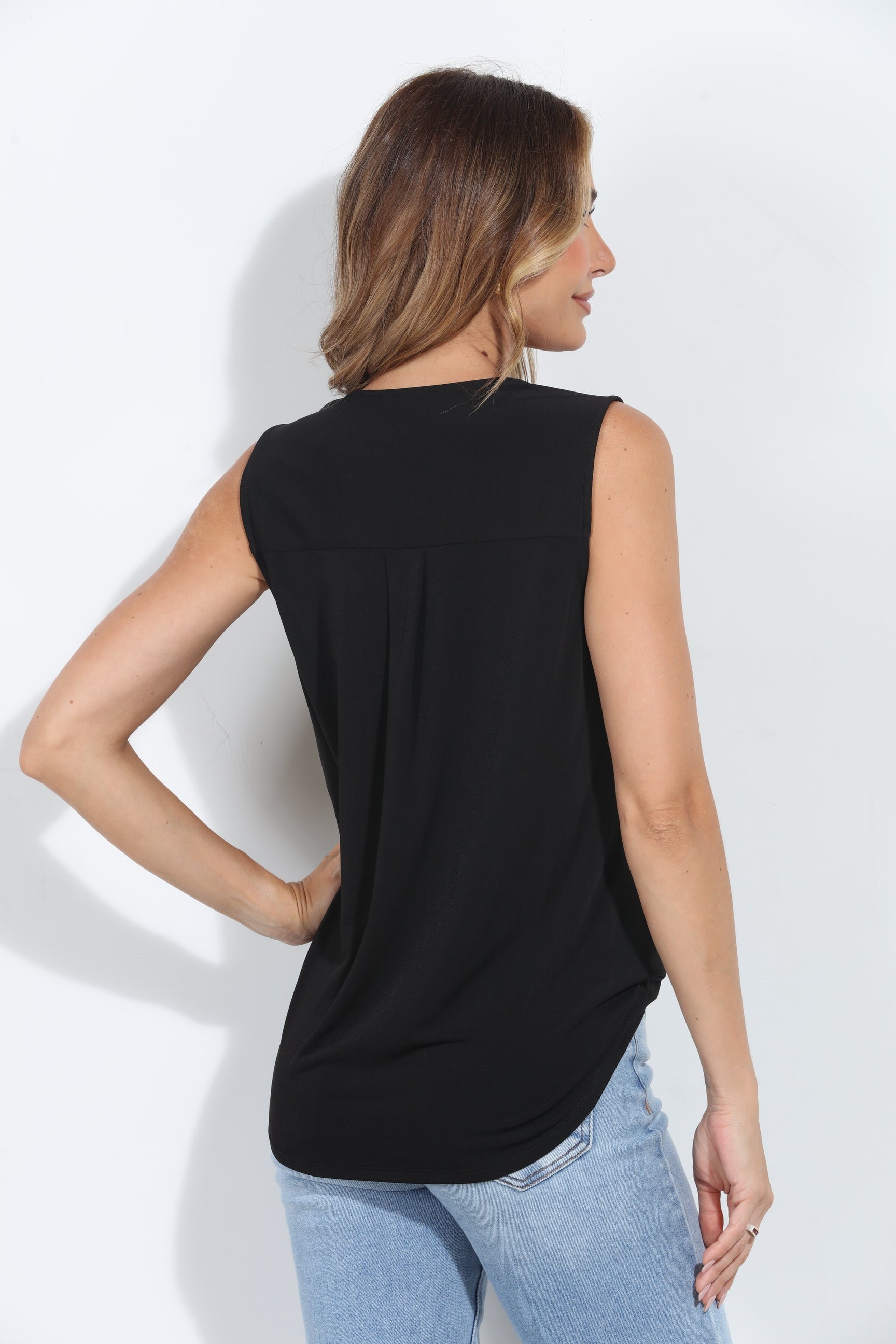 Black Sleeveless Stretch Surplice Top - BEST SELLER