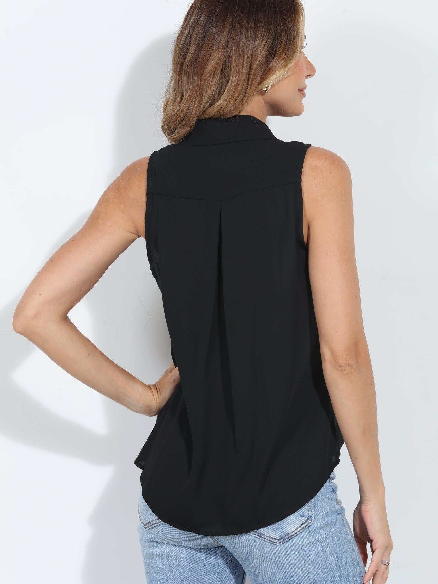 Onyx Sleeveless Surplice Collar Top-BEST SELLER