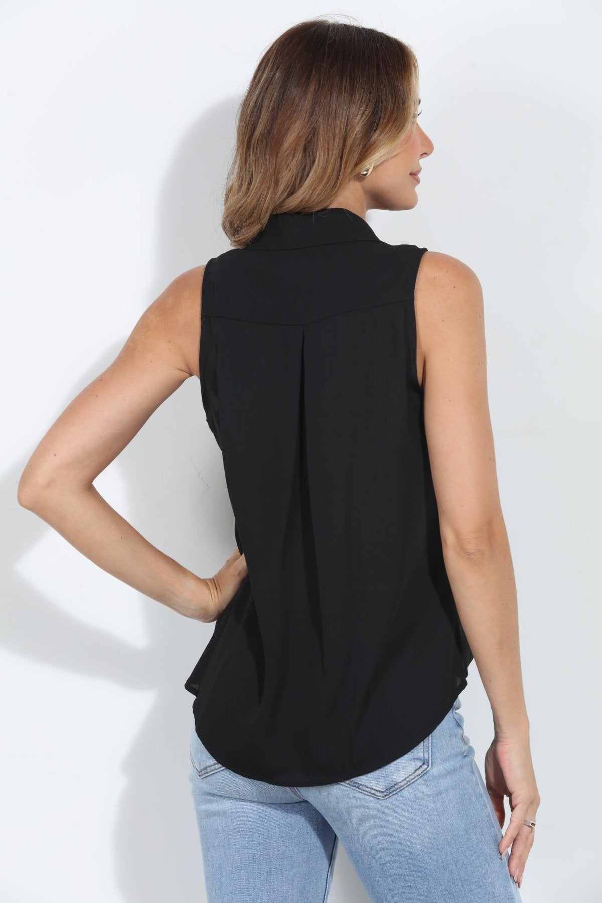 Onyx Sleeveless Surplice Collar Top-BEST SELLER
