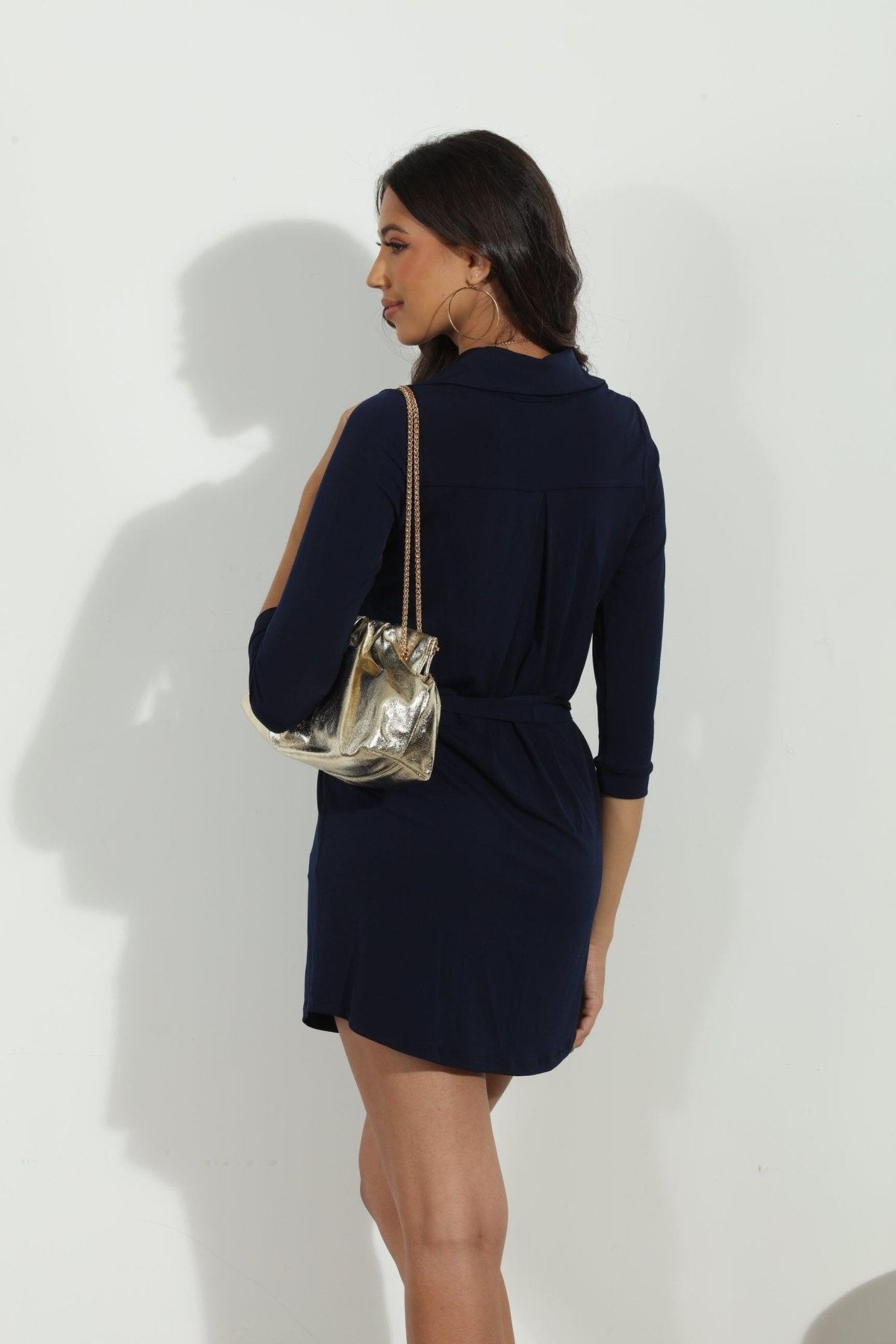 Navy Stretch Shirt Dress-BEST SELLER