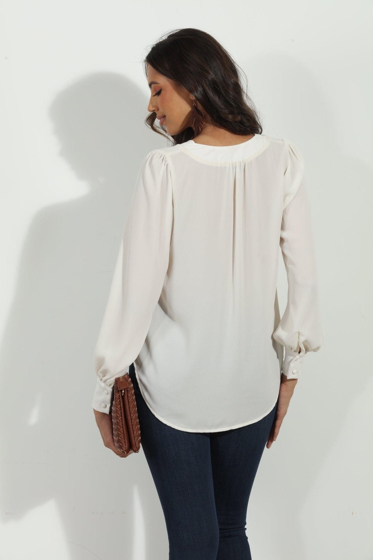 Buff V Neck Puffed Sleeve Blouse-BEST SELLER