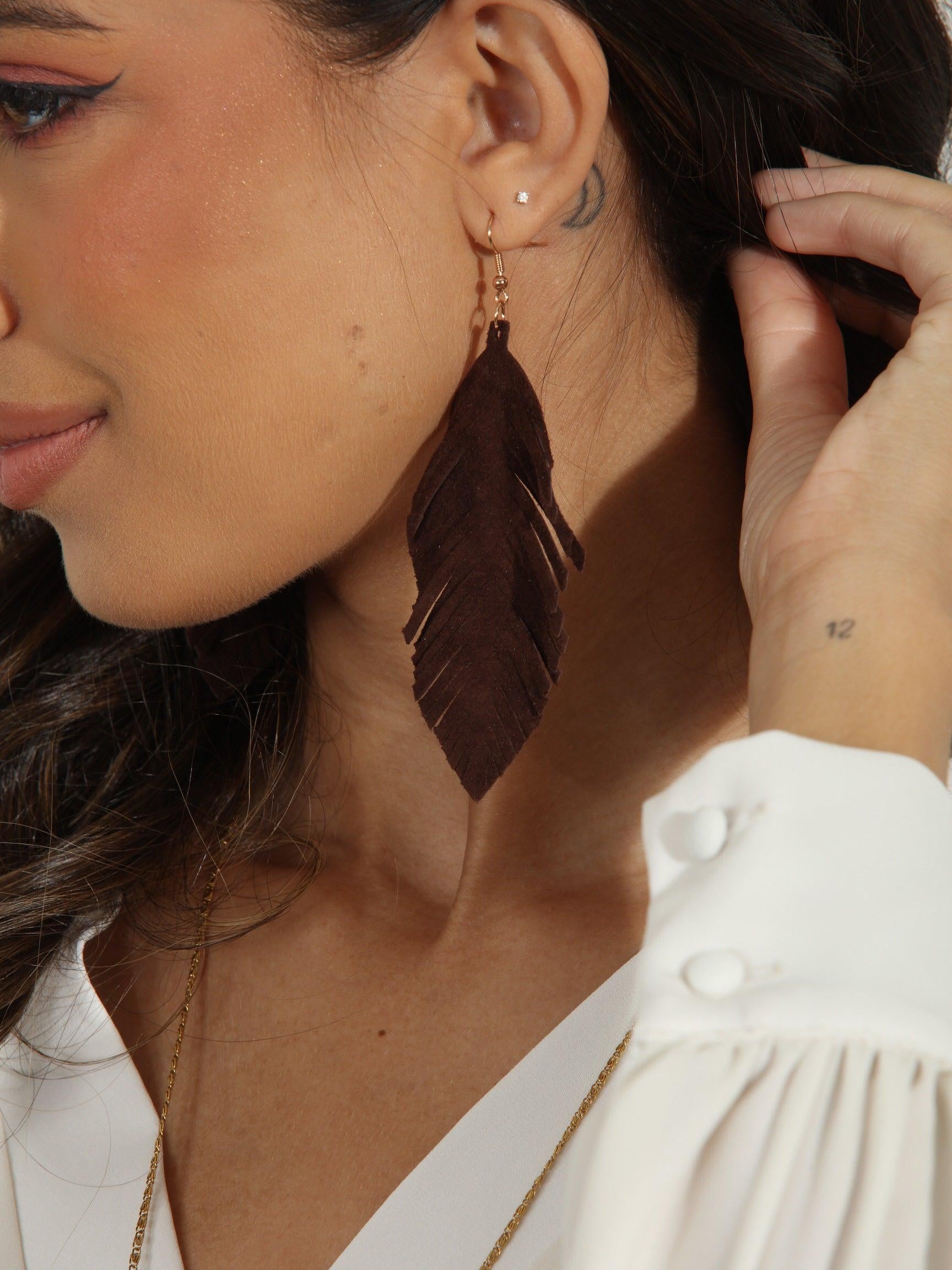 Chocolate Brown Faux Leaf Earrings-FINAL SALE