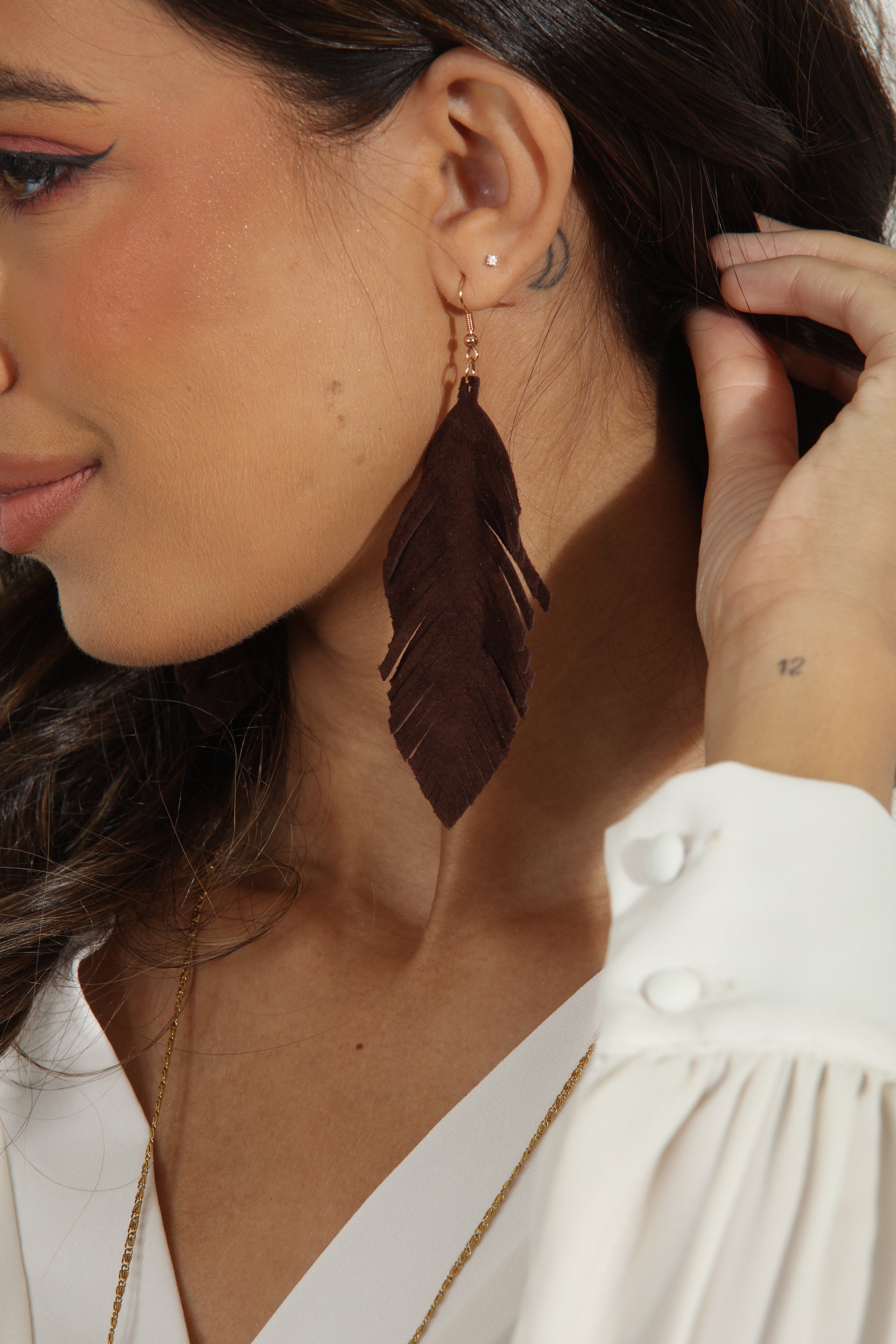 Chocolate Brown Faux Leaf Earrings
