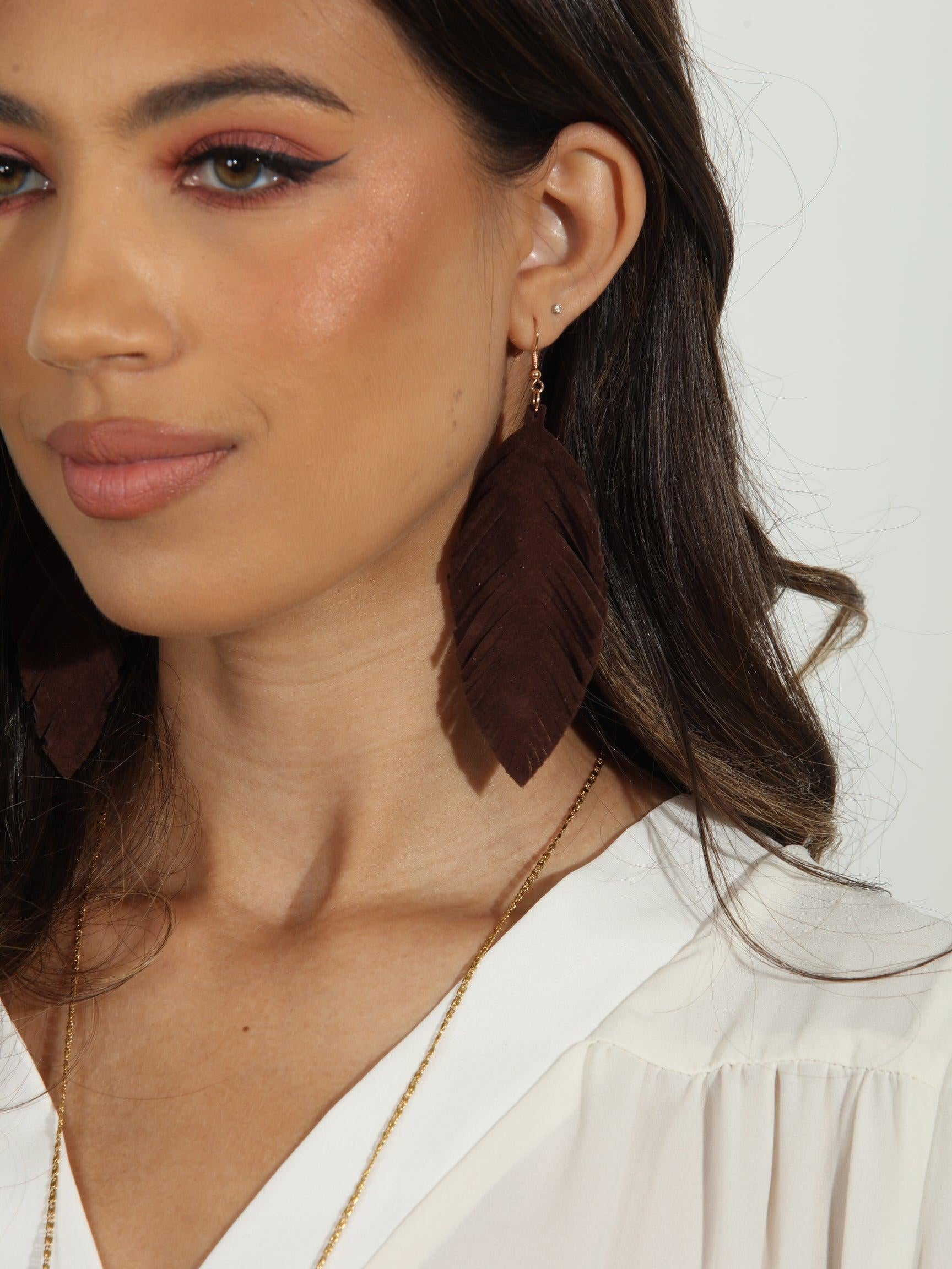 Chocolate Brown Faux Leaf Earrings-FINAL SALE