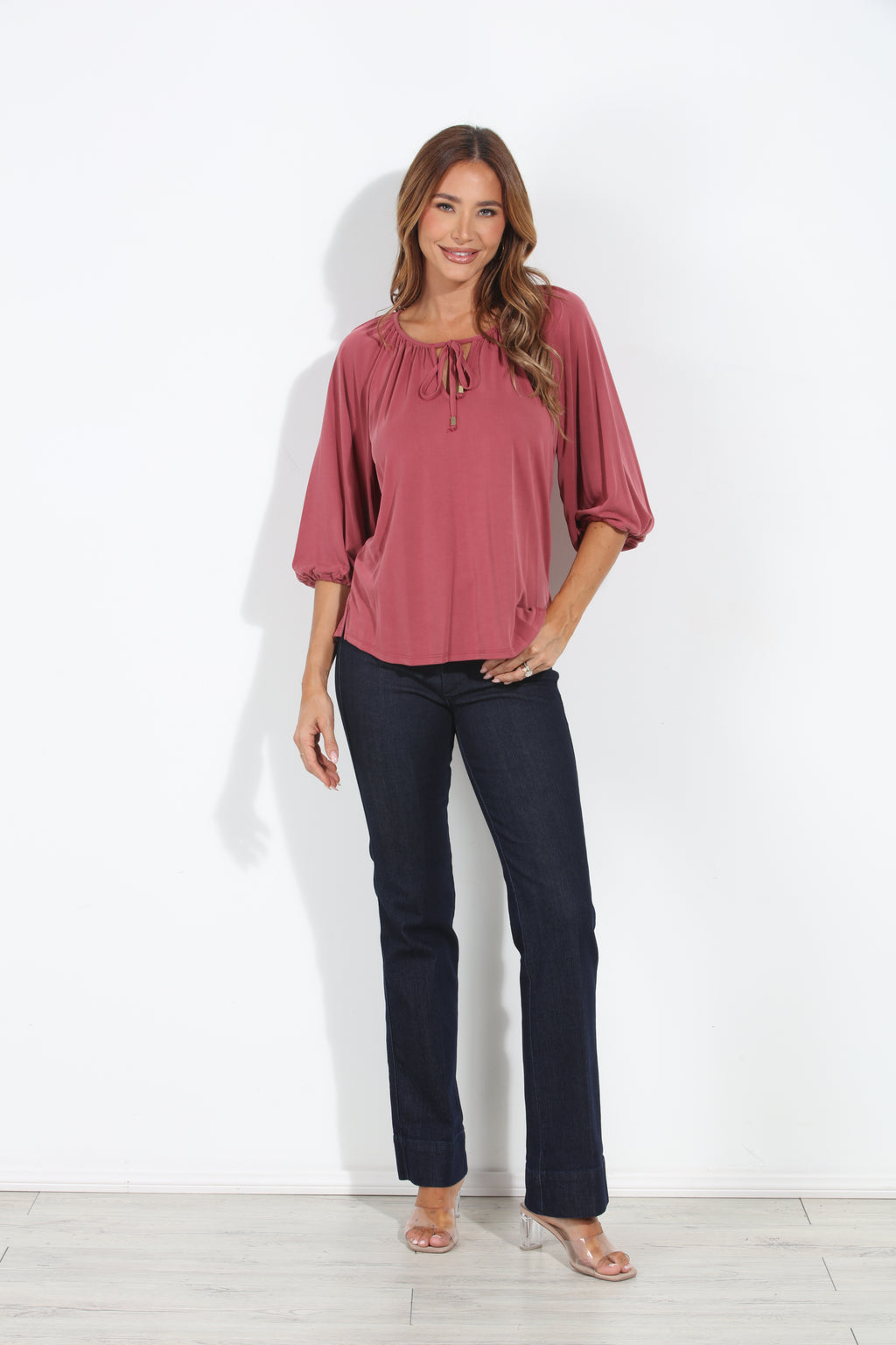 Sangria Cupro Stretch Split Neck Top