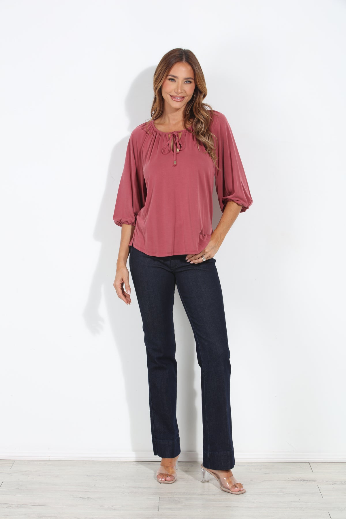 Sangria Cupro Stretch Split Neck Top
