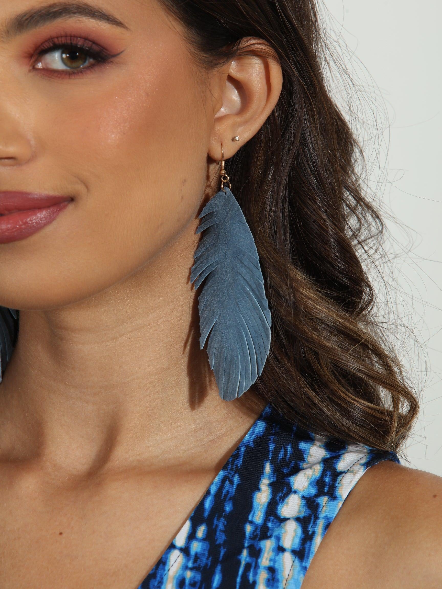 Oversized Powder Blue Faux Leather Leaf Earrings