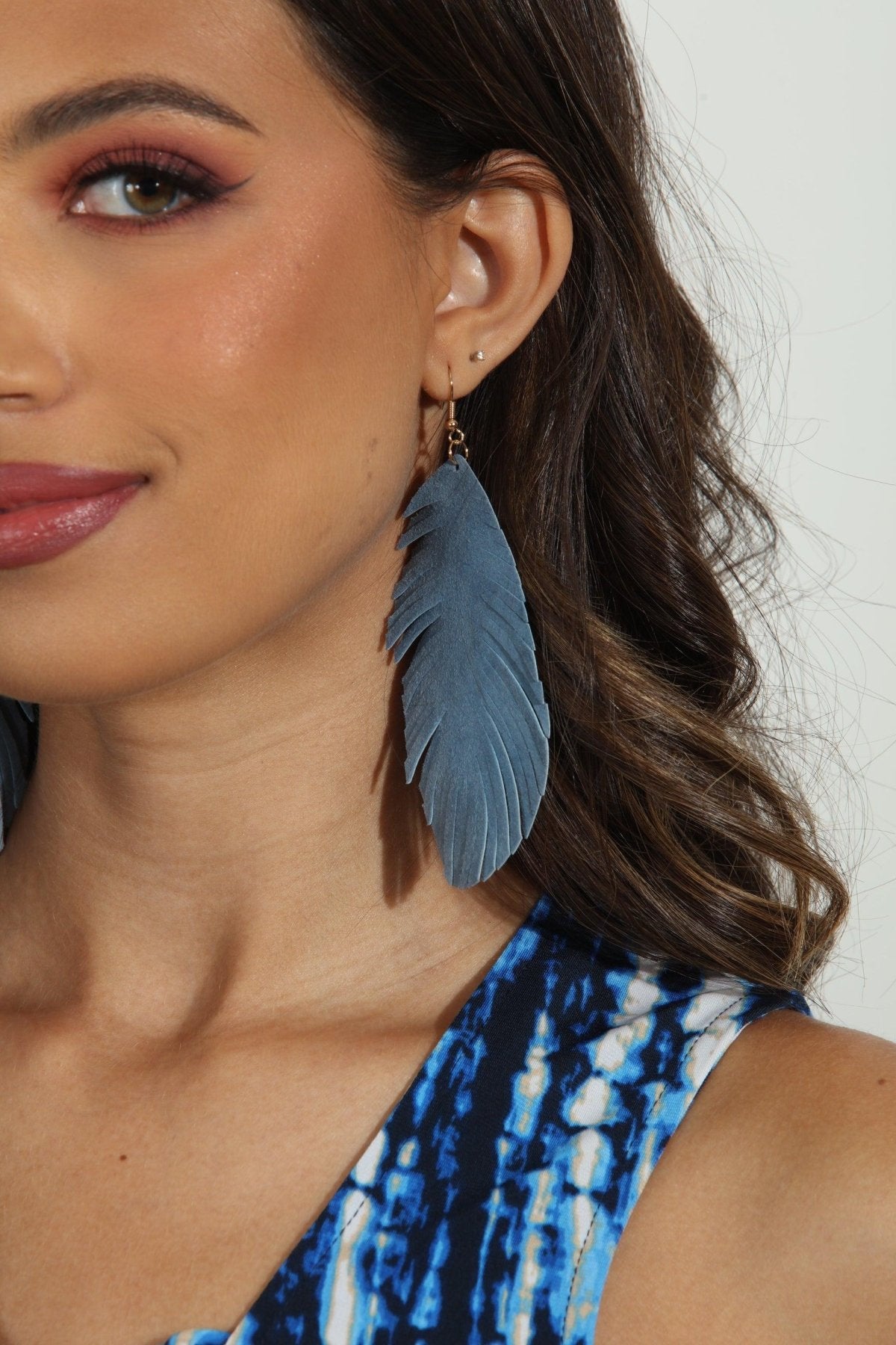 Oversized Powder Blue Faux Leather Leaf Earrings