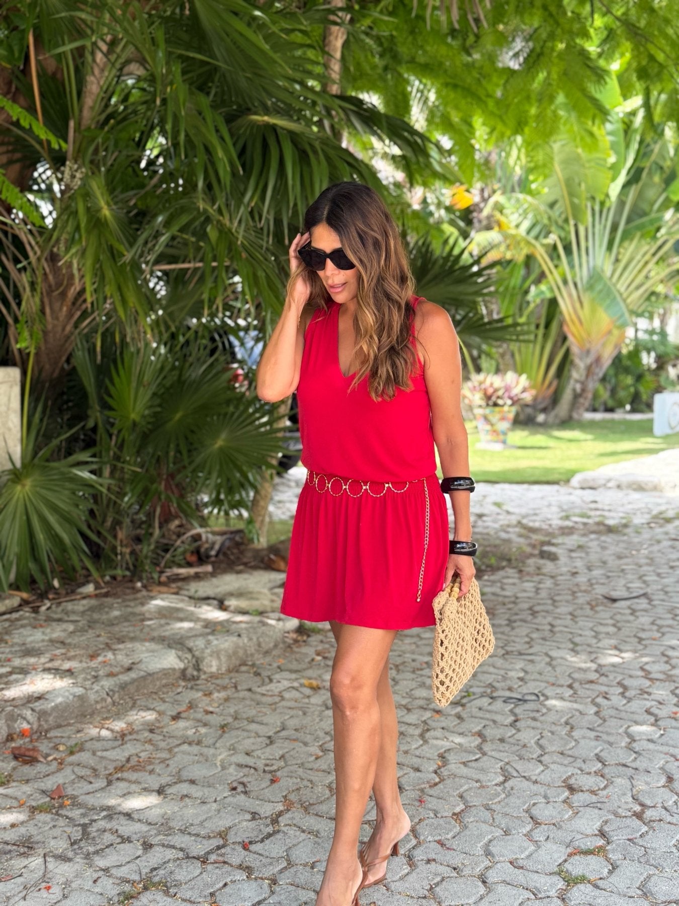 Red Stretch V Neck Tank Dress-BEST SELLER