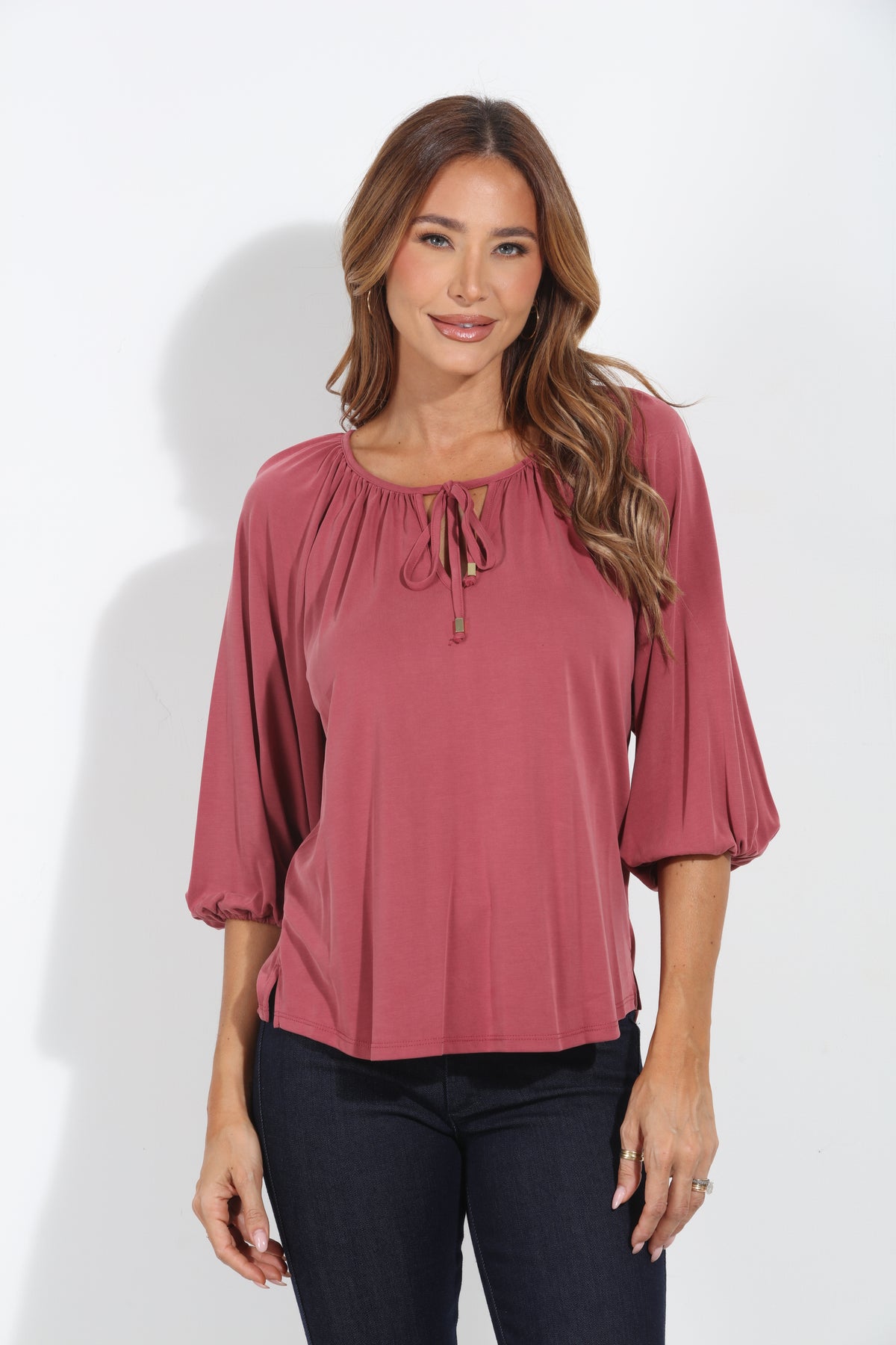Sangria Cupro Stretch Split Neck Top