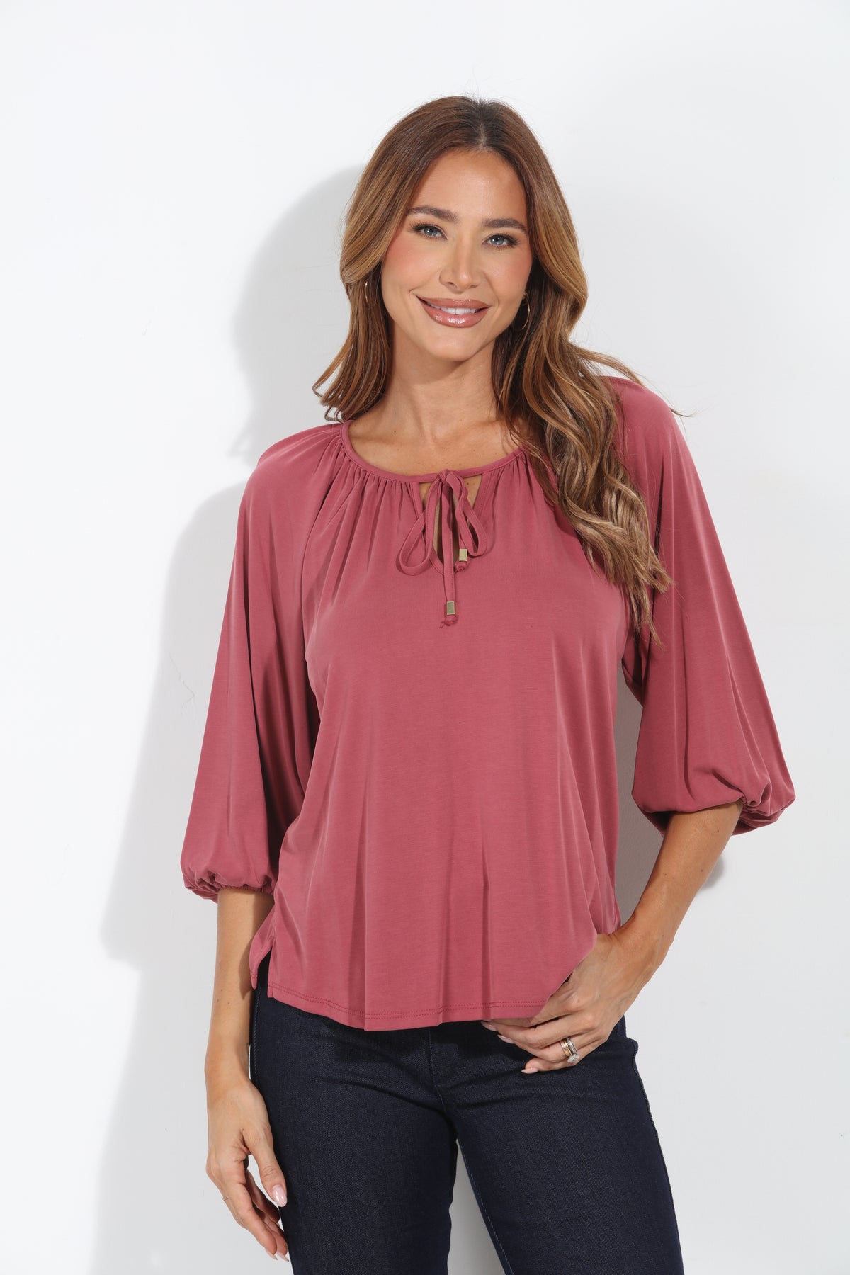 Sangria Cupro Stretch Split Neck Top