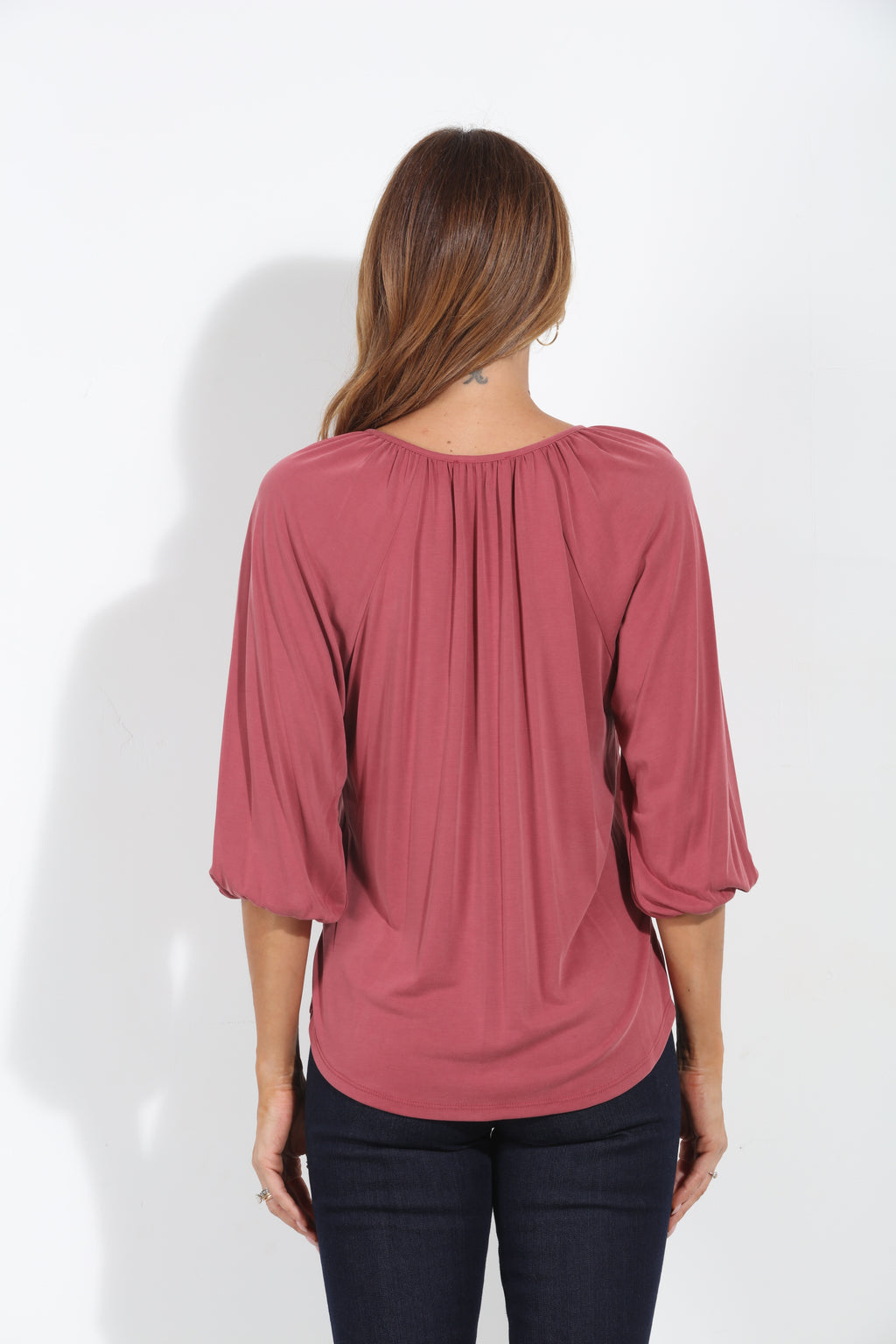 Sangria Cupro Stretch Split Neck Top