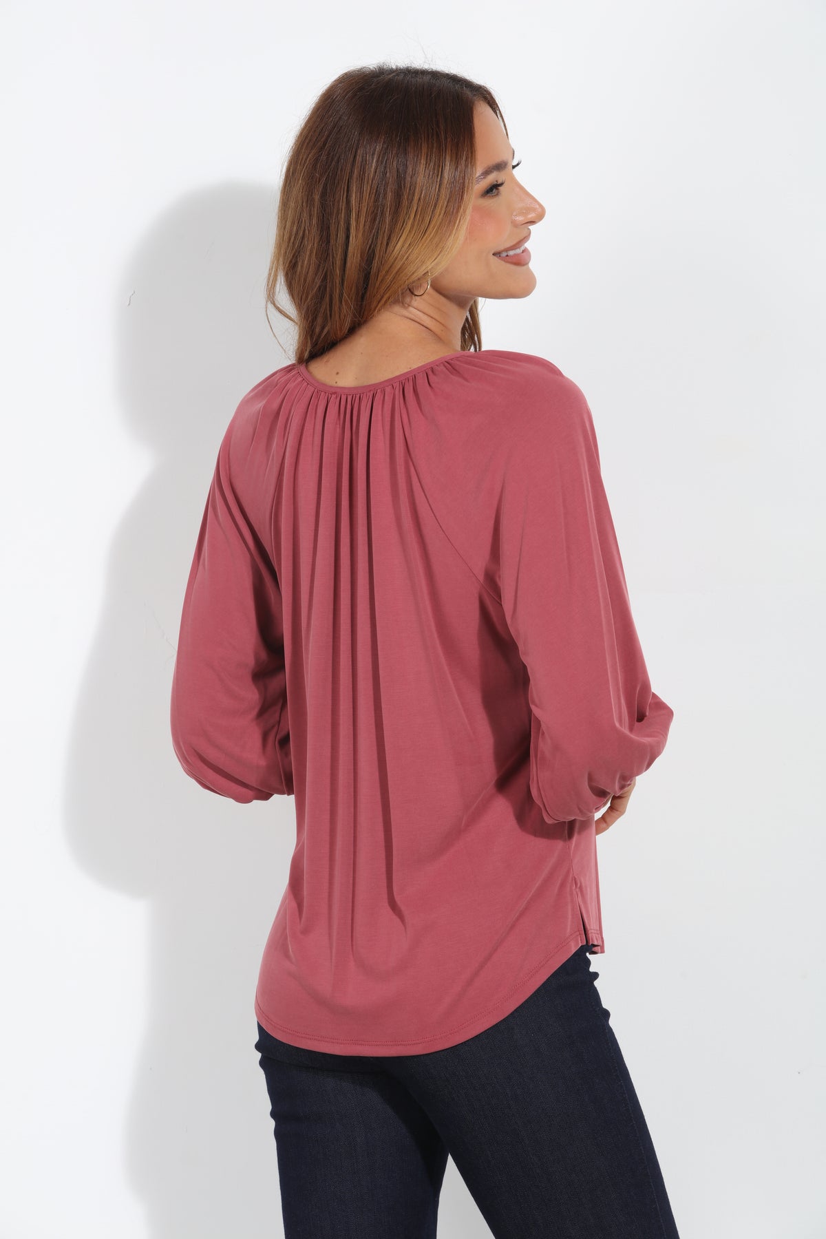 Sangria Cupro Stretch Split Neck Top