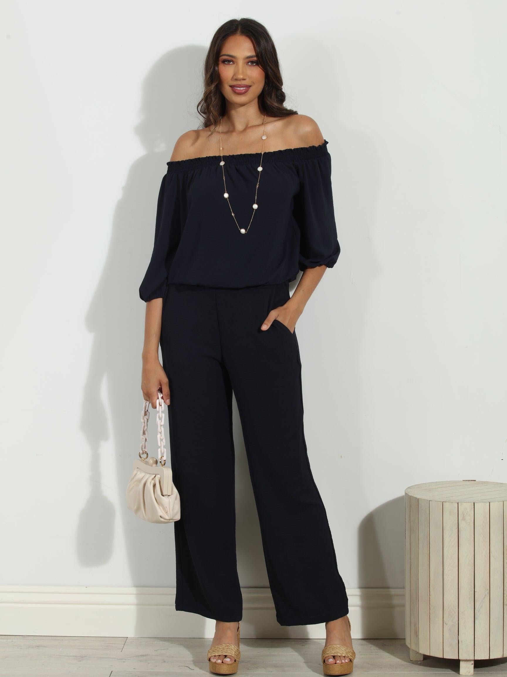 Navy Airflow Smocked OTS Top-BEST SELLER