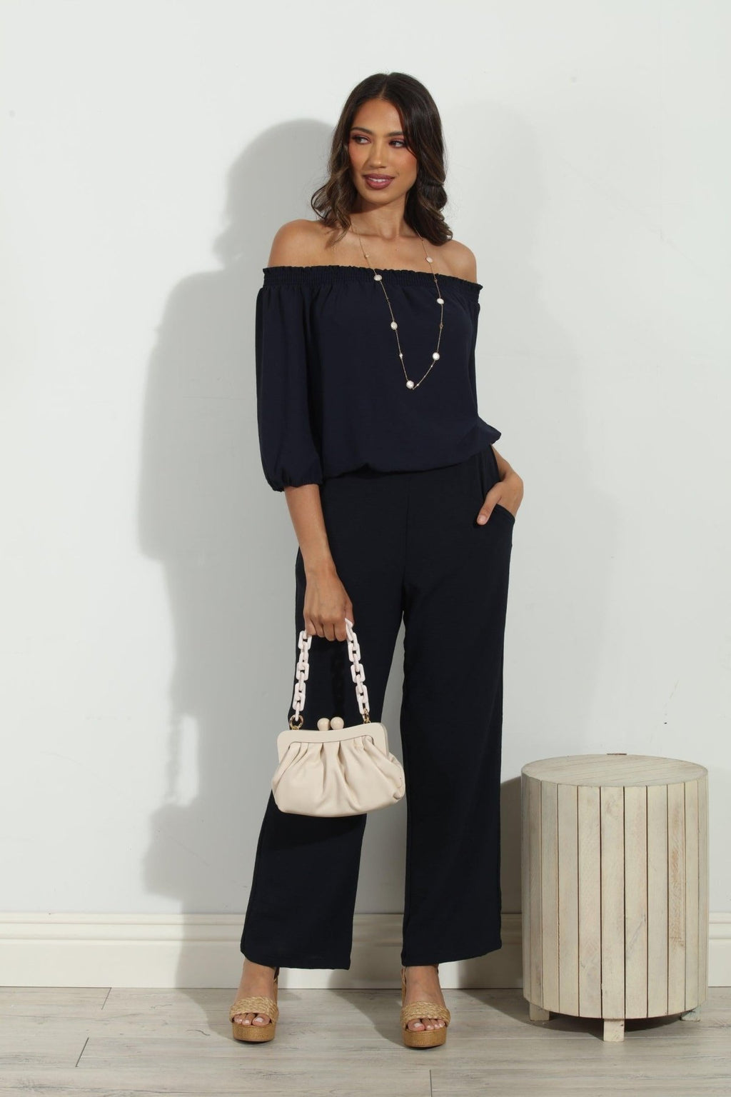 Navy Airflow Smocked OTS Top-BEST SELLER