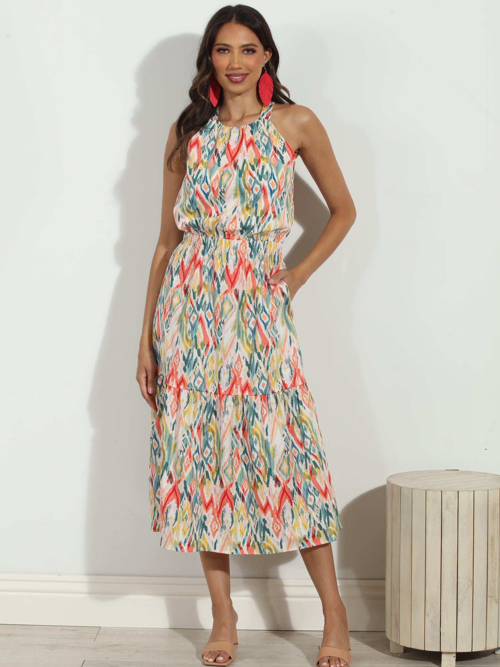 Cynda Poplin Halter Midi Dress-FINAL SALE
