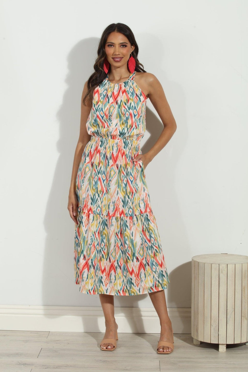 Cynda Poplin Halter Midi Dress-FINAL SALE