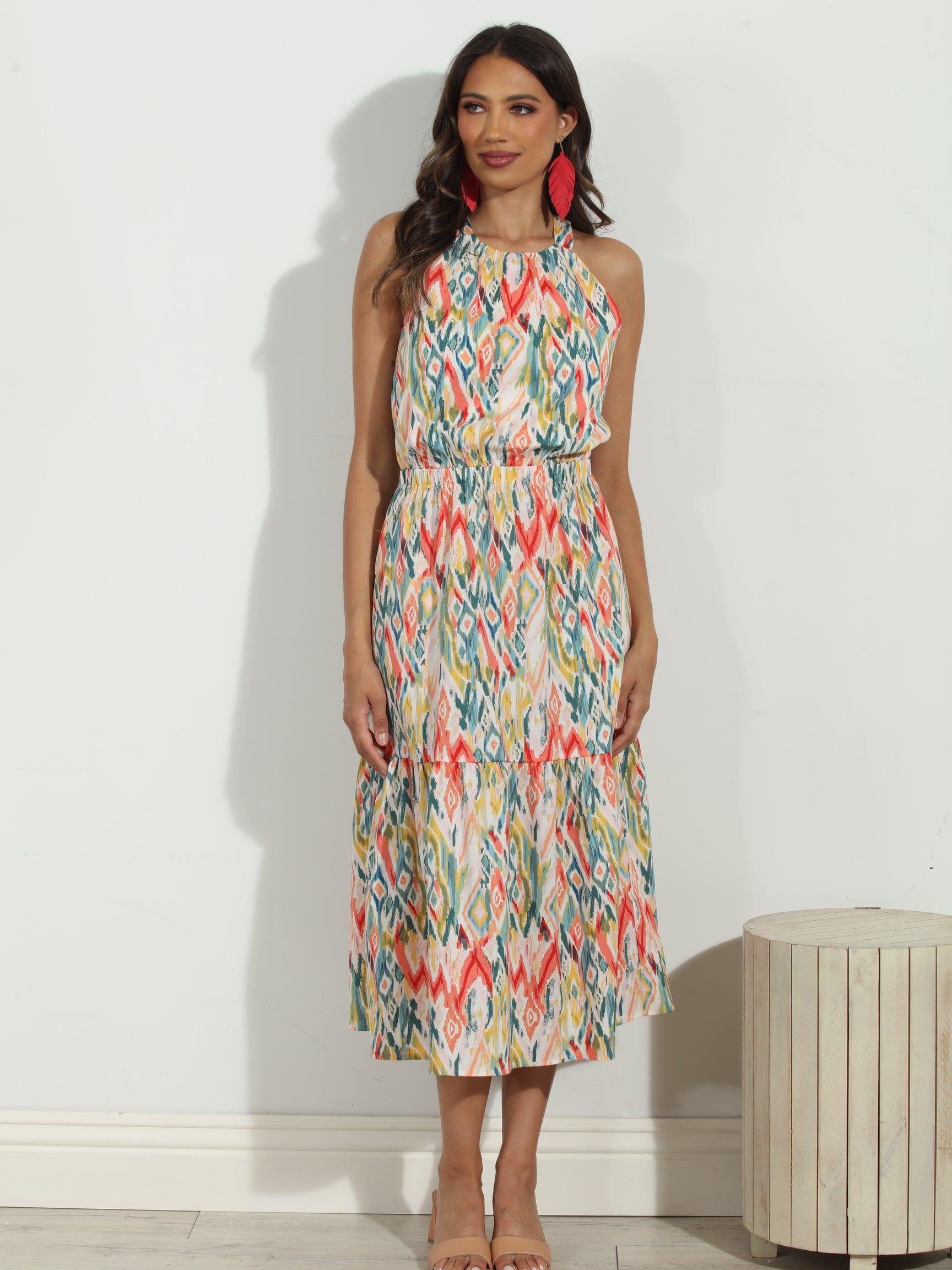 Cynda Poplin Halter Midi Dress-FINAL SALE