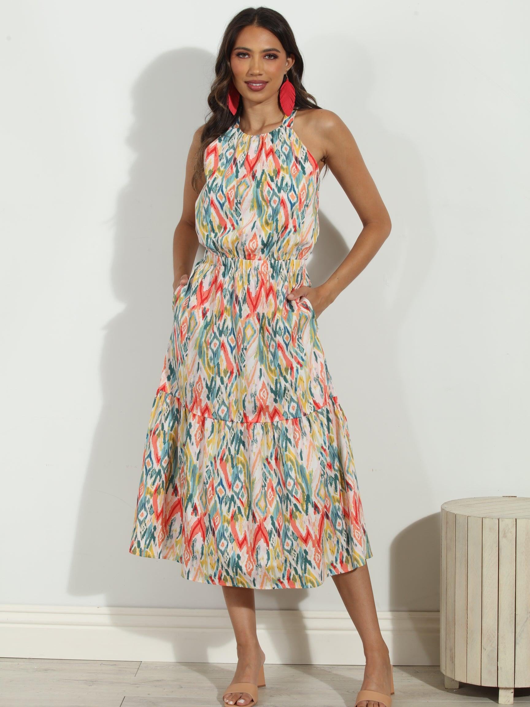 Cynda Poplin Halter Midi Dress-FINAL SALE