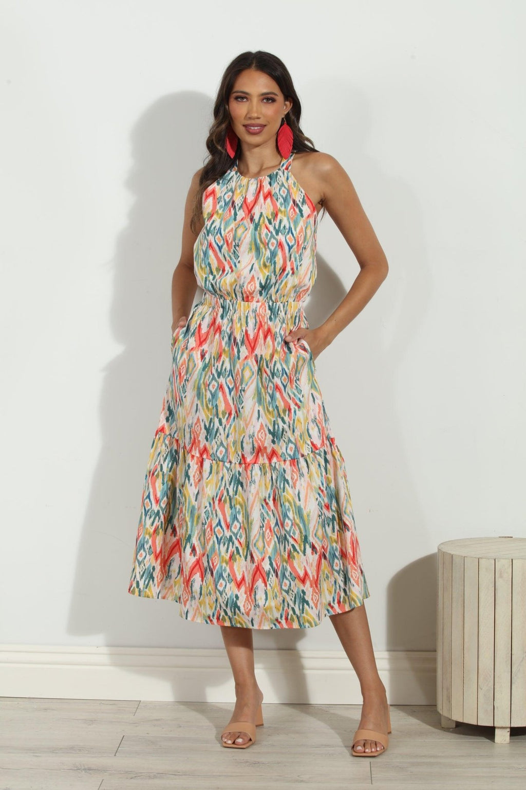 Cynda Poplin Halter Midi Dress-FINAL SALE
