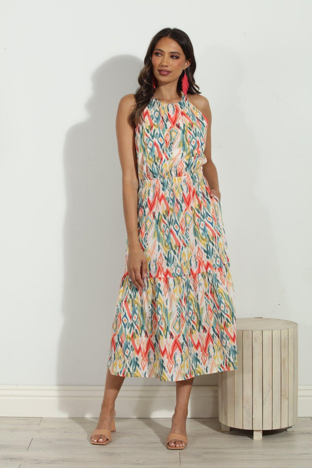 Cynda Poplin Halter Midi Dress-FINAL SALE