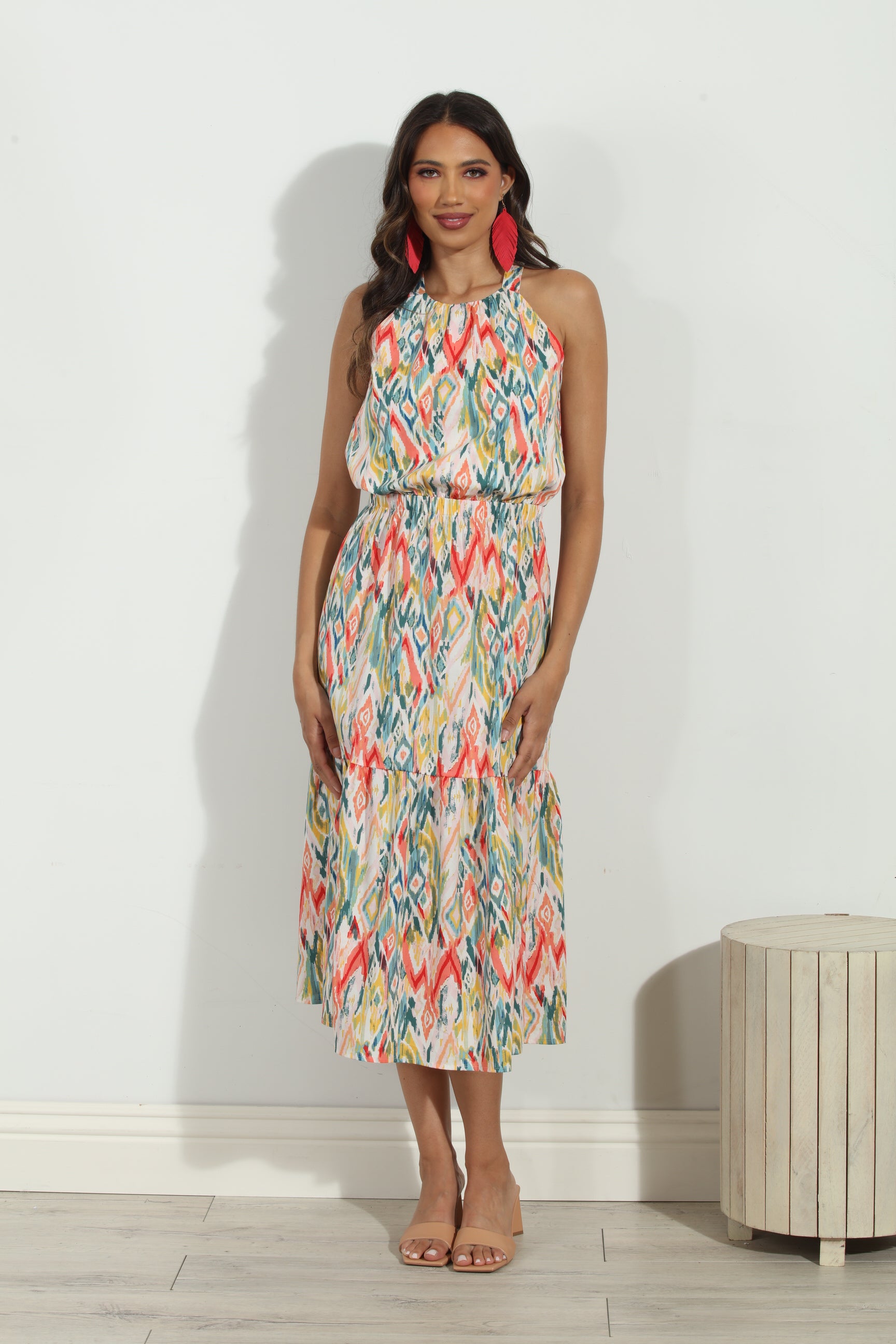 Cynda Poplin Halter Midi Dress-FINAL SALE