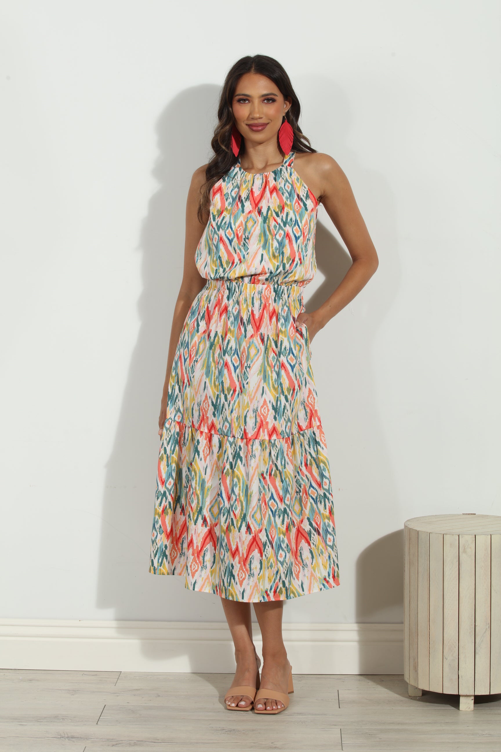 Cynda Poplin Halter Midi Dress-FINAL SALE