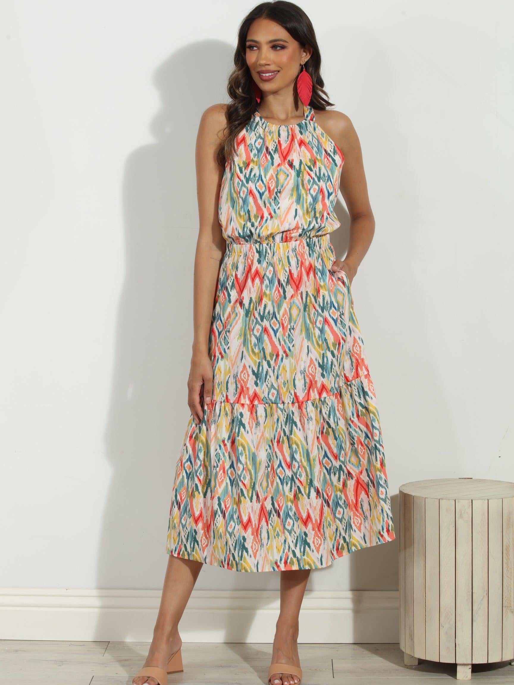 Cynda Poplin Halter Midi Dress-FINAL SALE