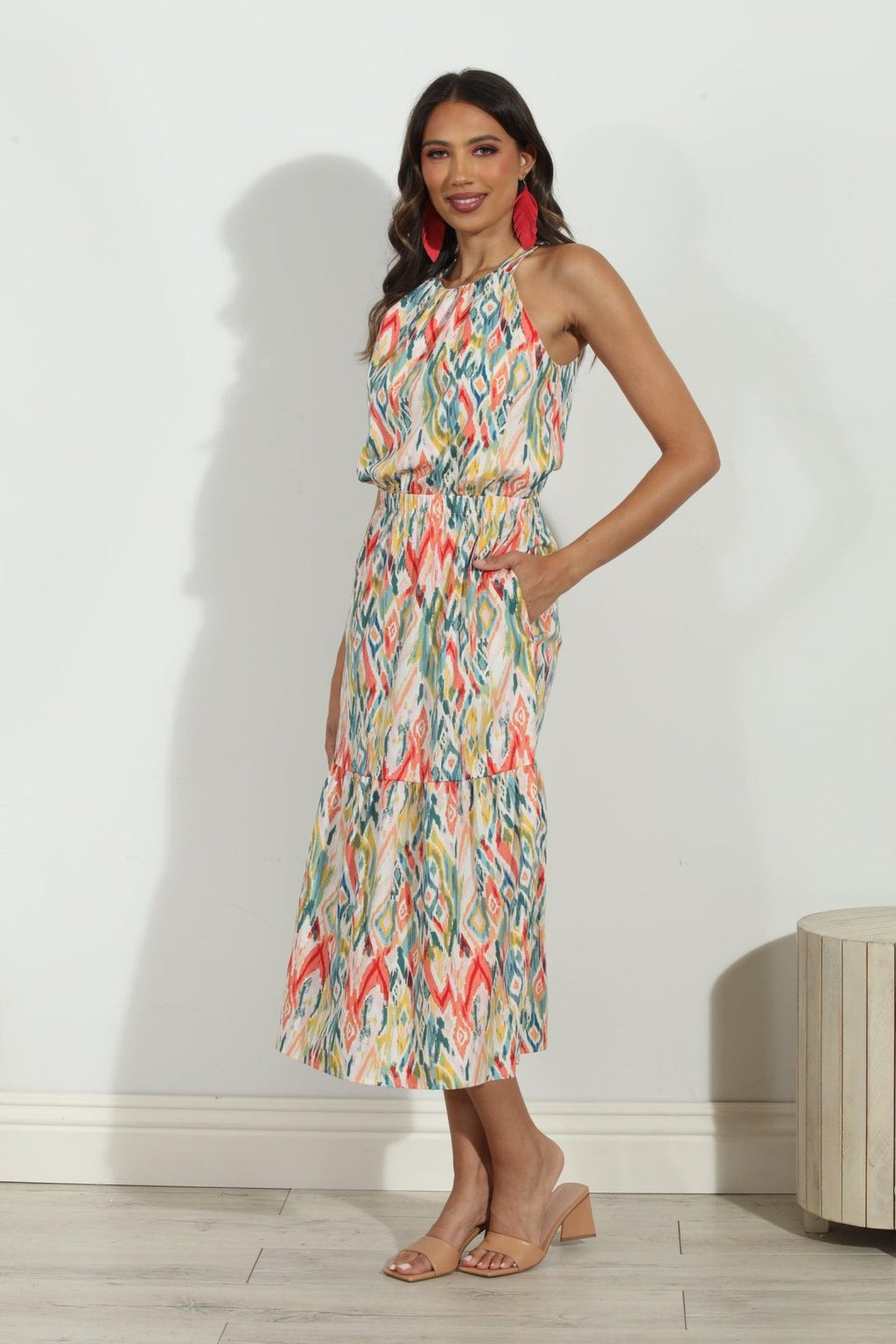 Cynda Poplin Halter Midi Dress-FINAL SALE