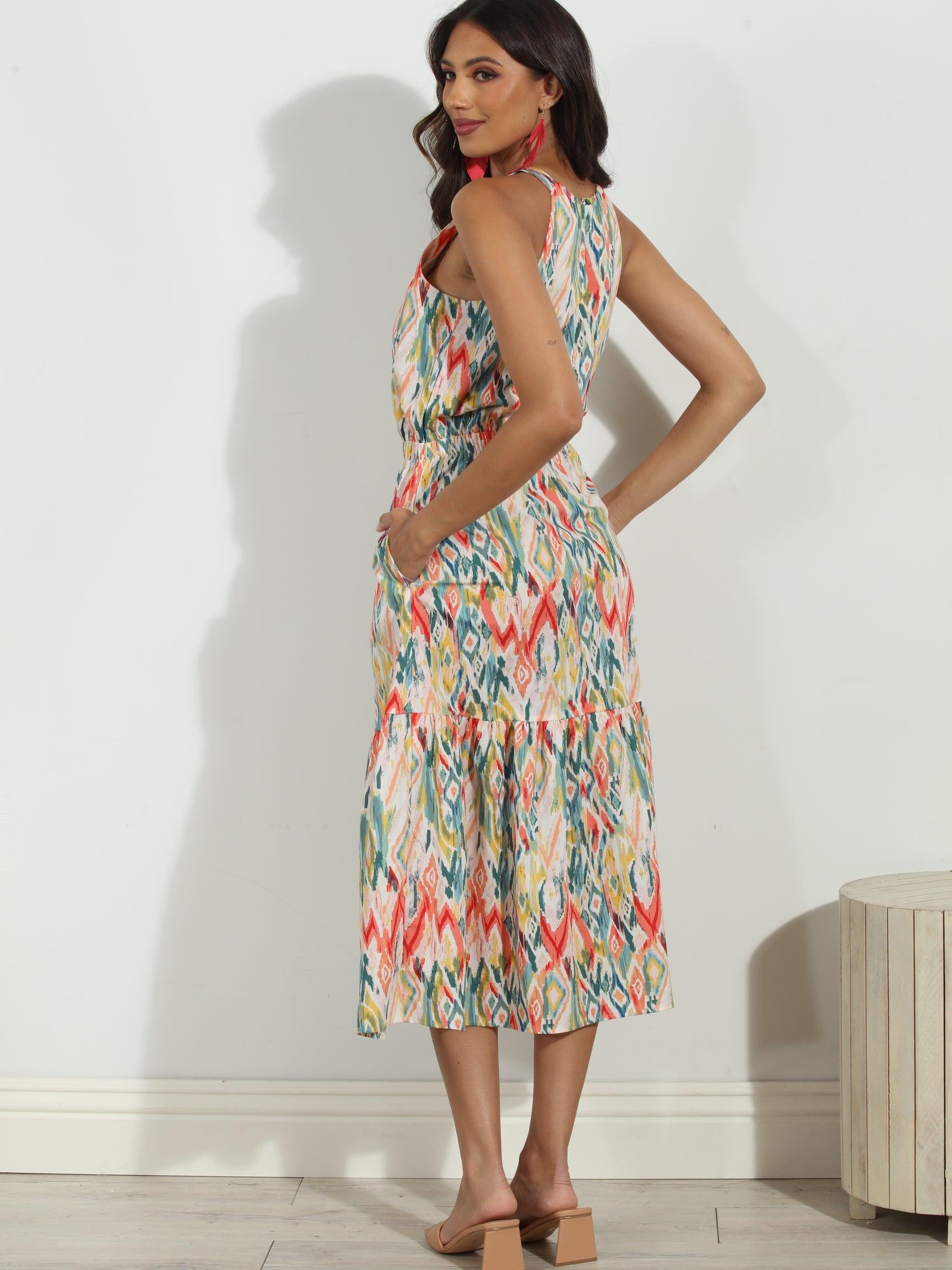 Cynda Poplin Halter Midi Dress-FINAL SALE