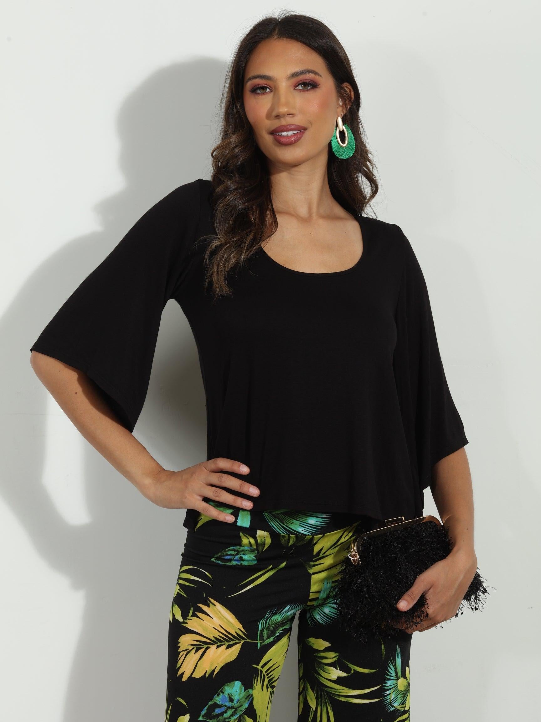 Black Jersey Bell Sleeve Top-BEST SELLER