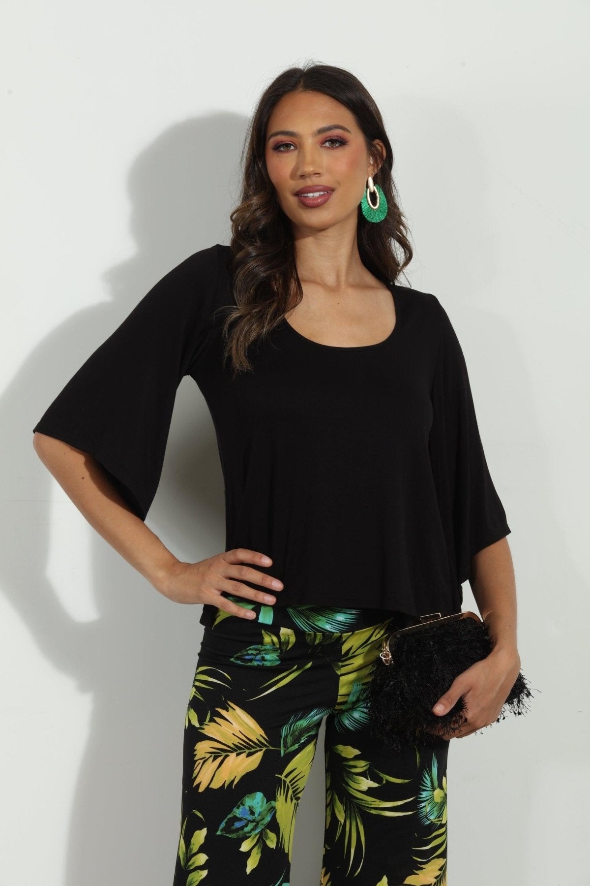 Black Jersey Bell Sleeve Top-BEST SELLER