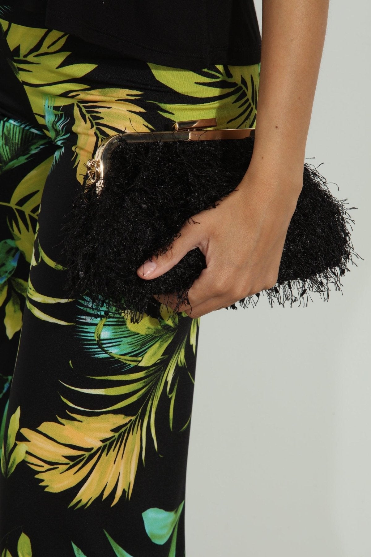 Black Faux Feather Pouch Clutch - FINAL SALE