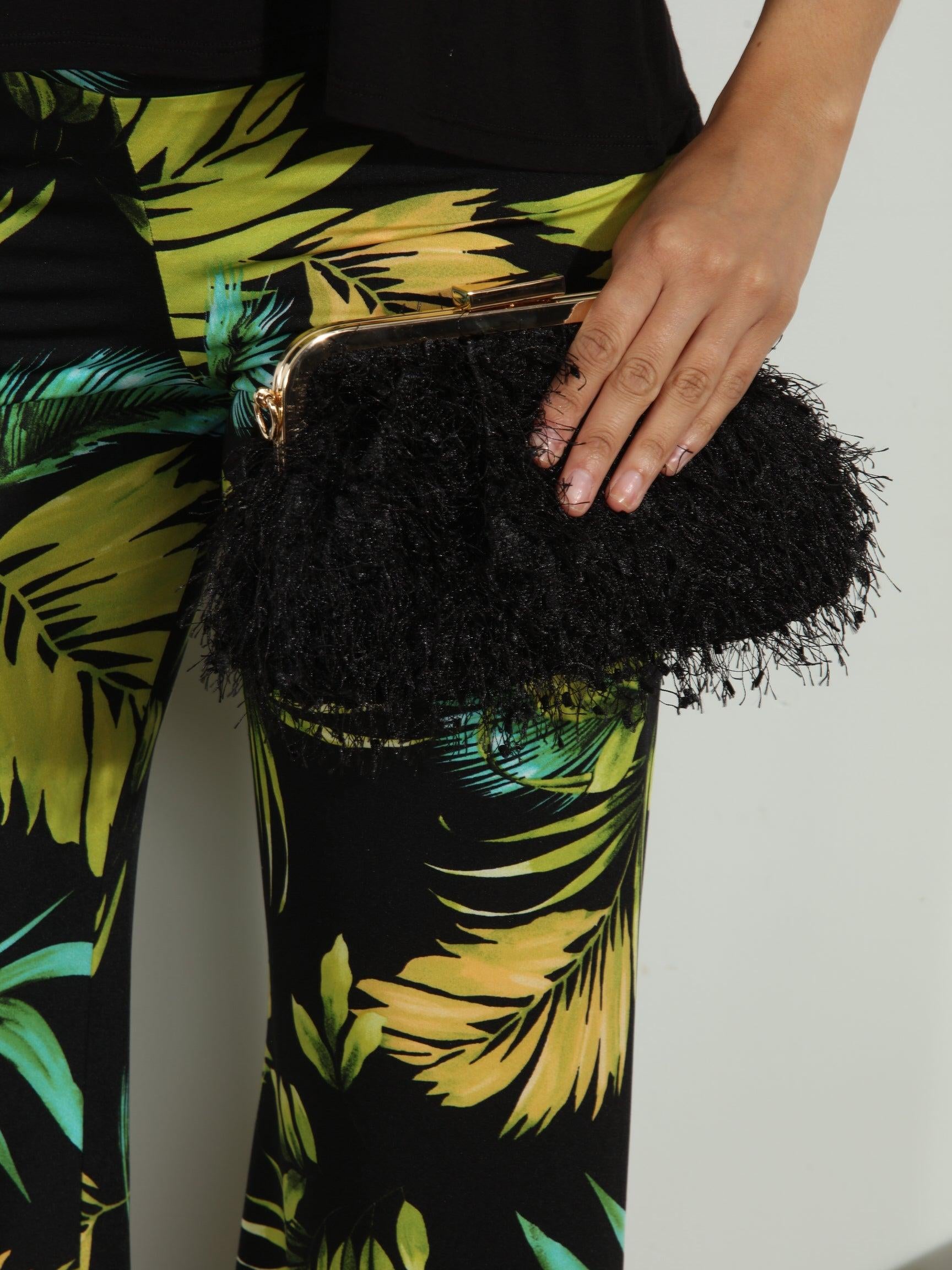 Black Faux Feather Pouch Clutch - FINAL SALE