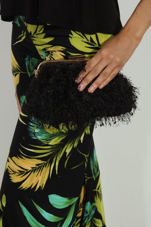 Black Faux Feather Pouch Clutch - FINAL SALE