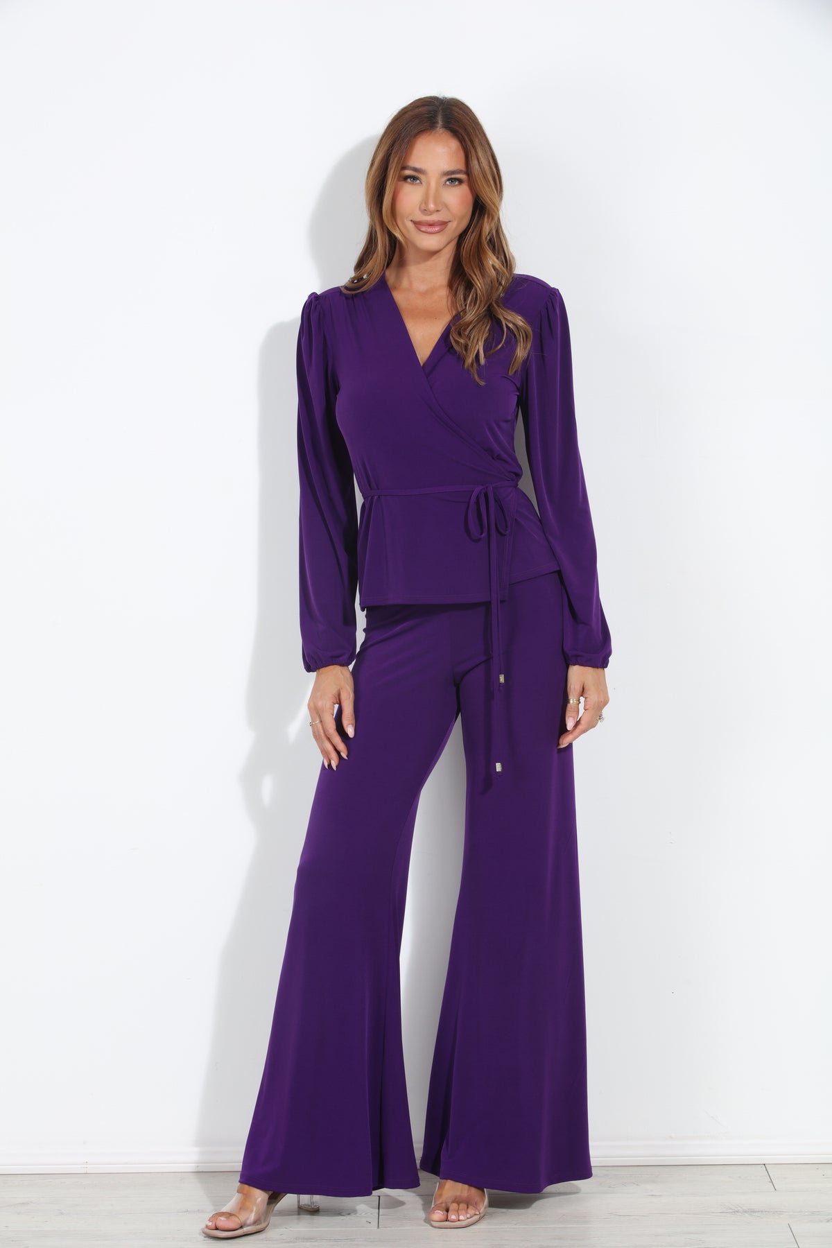 Purple Stretch Wrap Long Sleeve Top
