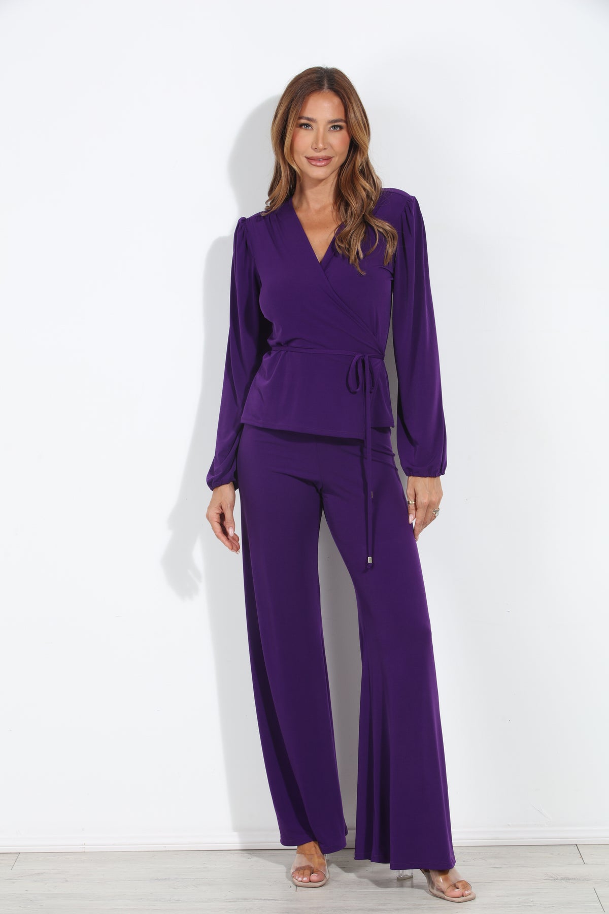 Purple Stretch Wide Leg Pants-BEST SELLER
