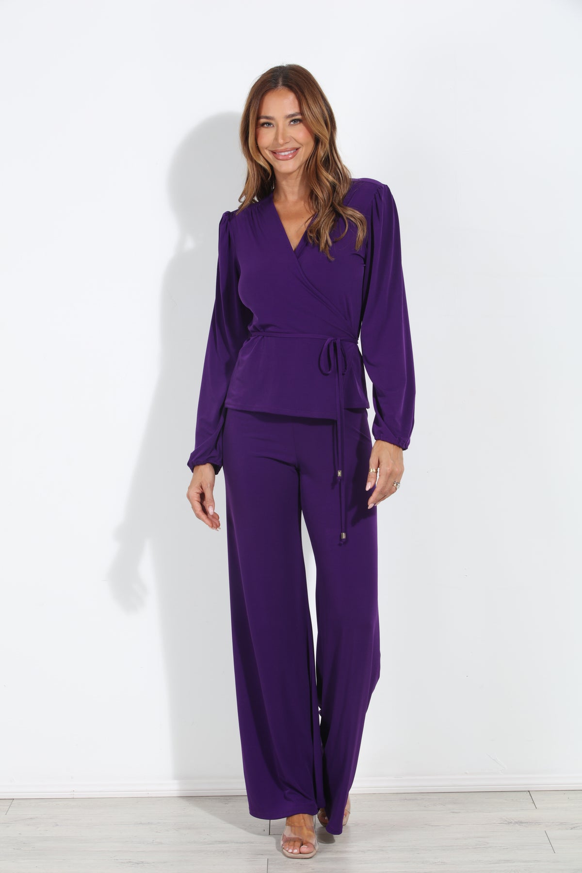 Purple Stretch Wide Leg Pants-BEST SELLER