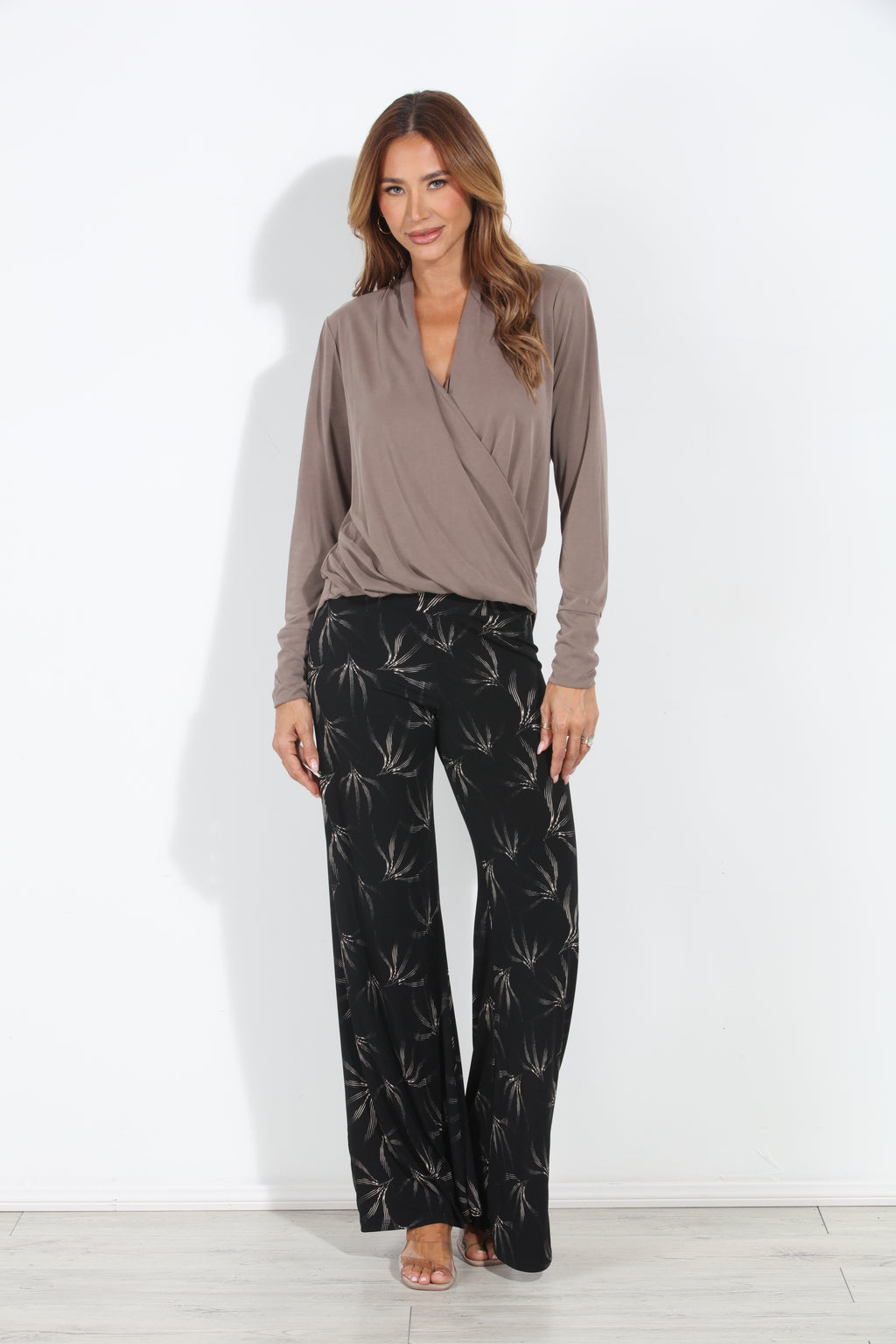 Dark Taupe Cupro Draped Surplice Top - BEST SELLER