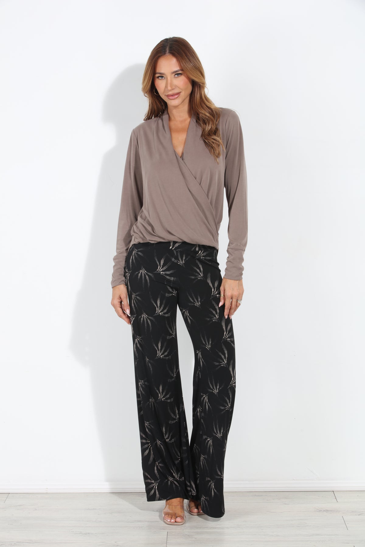 Dark Taupe Cupro Draped Surplice Top - BEST SELLER