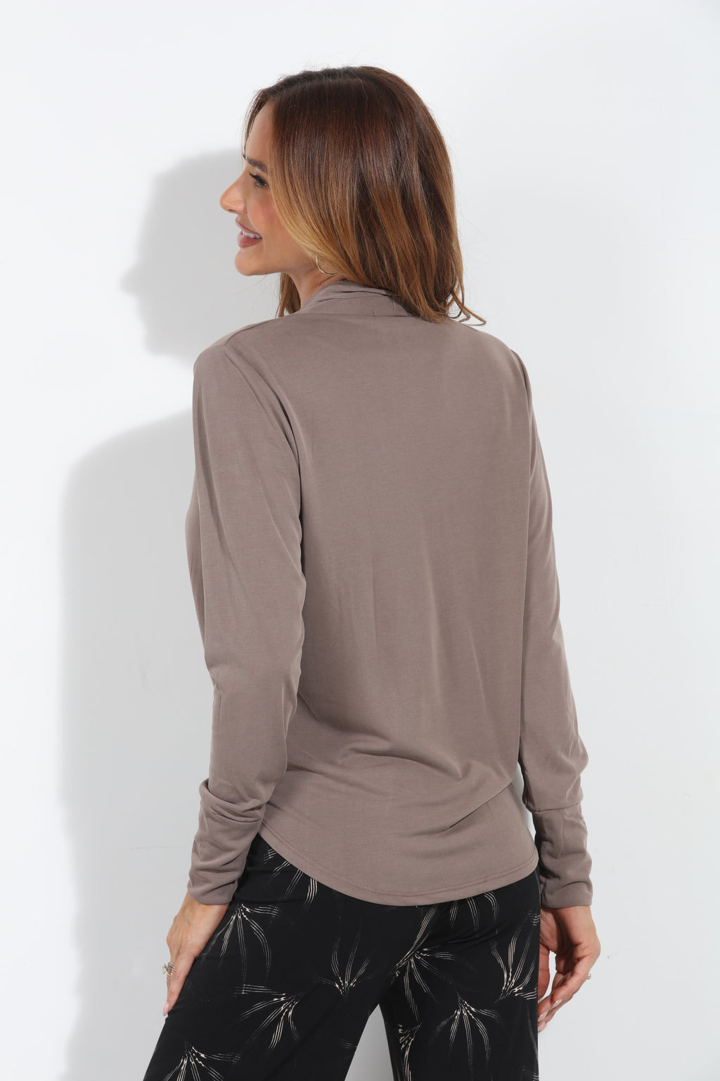 Dark Taupe Cupro Draped Surplice Top - BEST SELLER