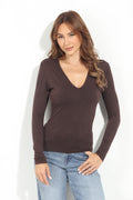 Brown Lined V-Neck Top-BEST SELLER