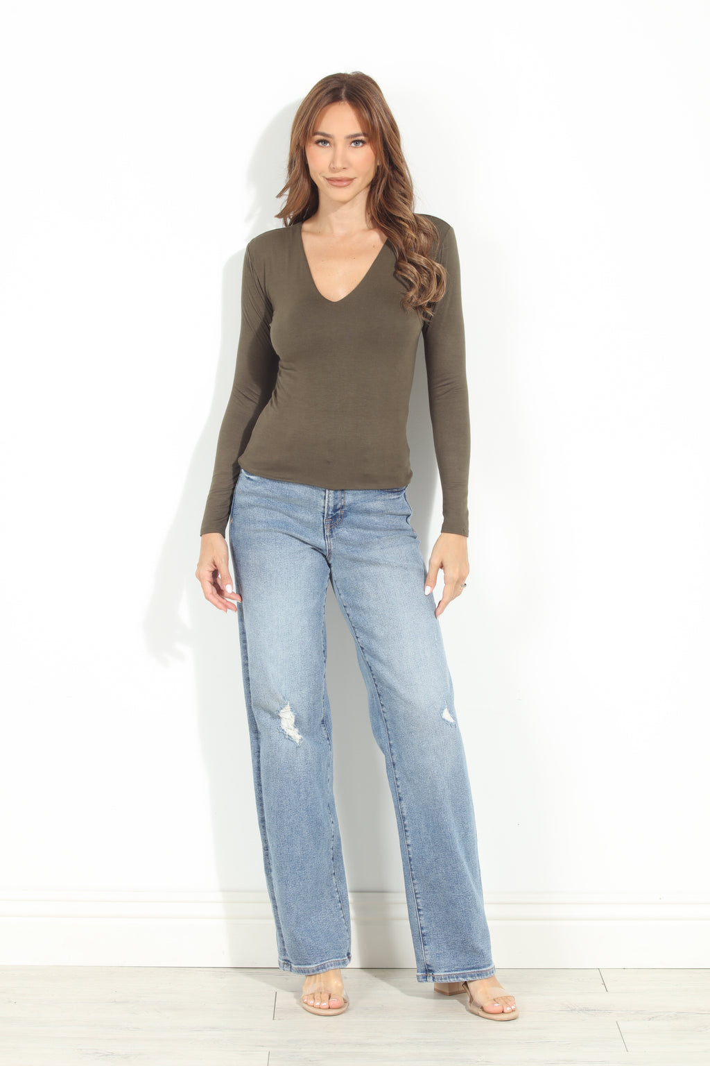 Olive Lined V-Neck Top-BEST SELLER