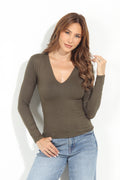 Olive Lined V-Neck Top-BEST SELLER