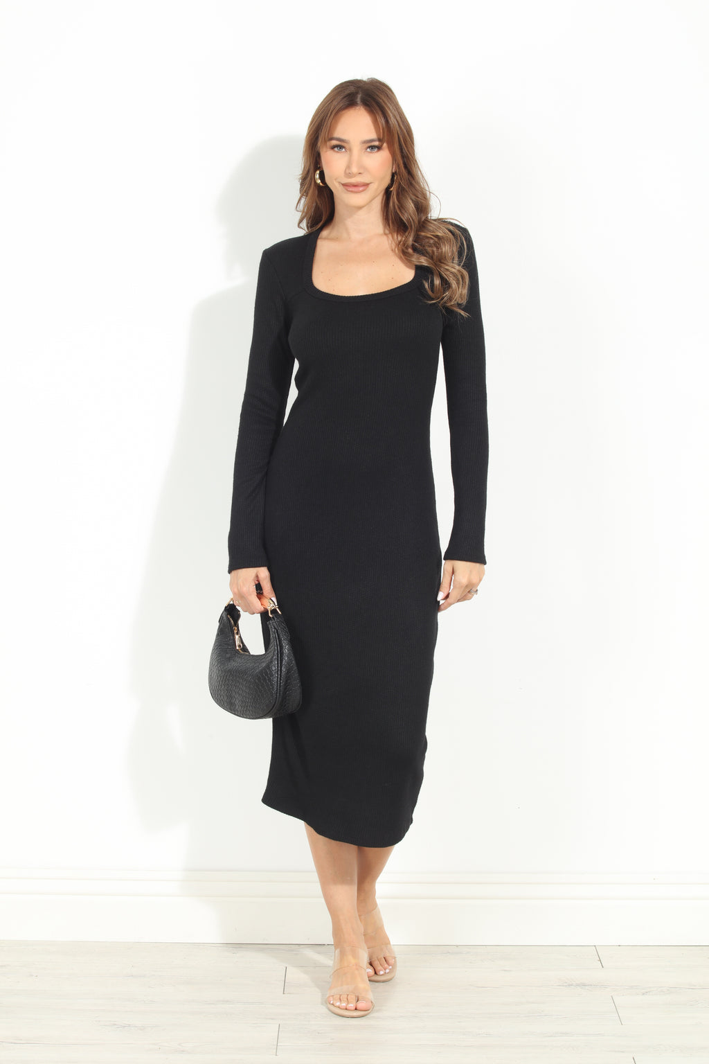Black Cashmere Knit Midi Dress